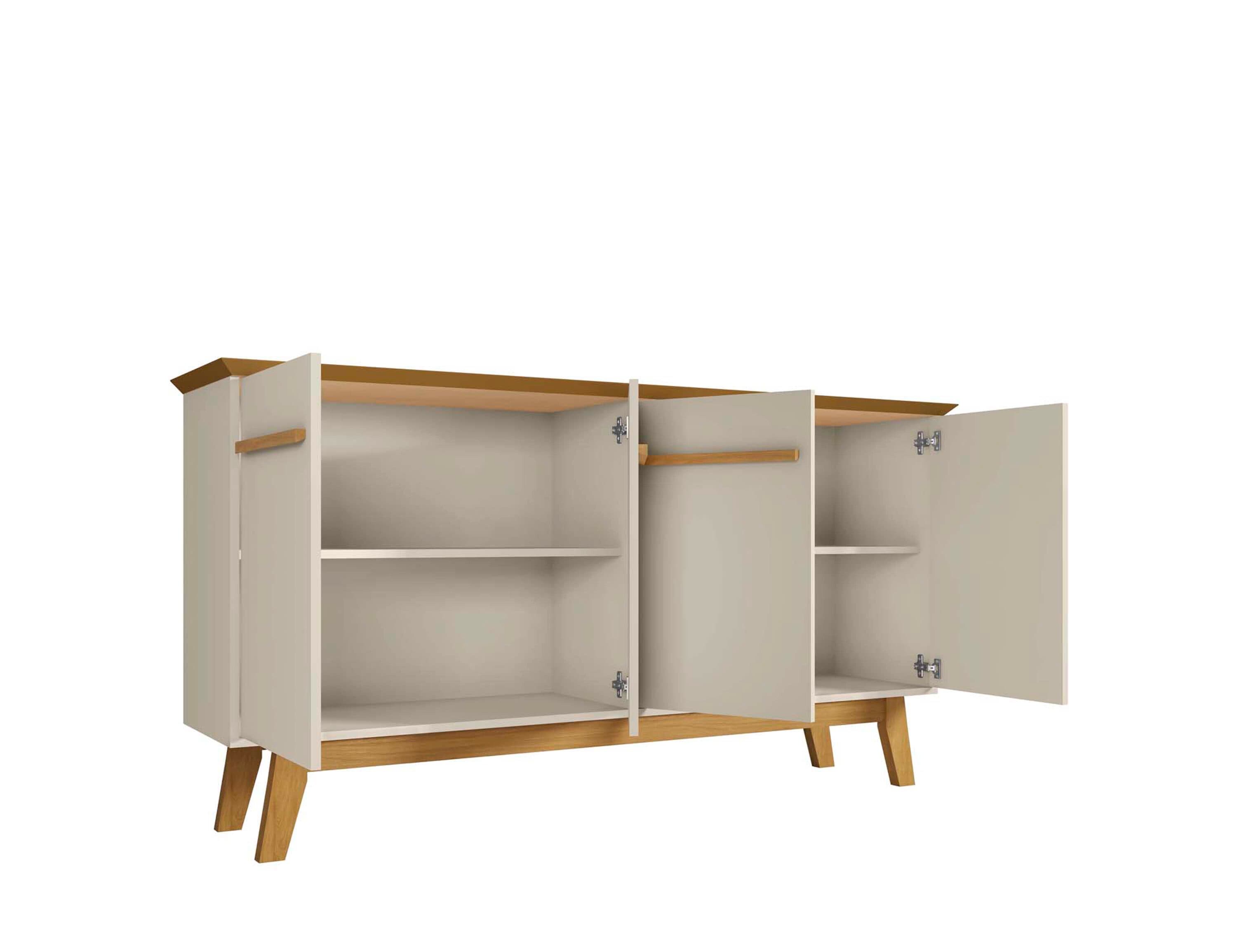 Off White and Cinnamon Mid-Century Modern Sideboard with Solid Wood Legs
