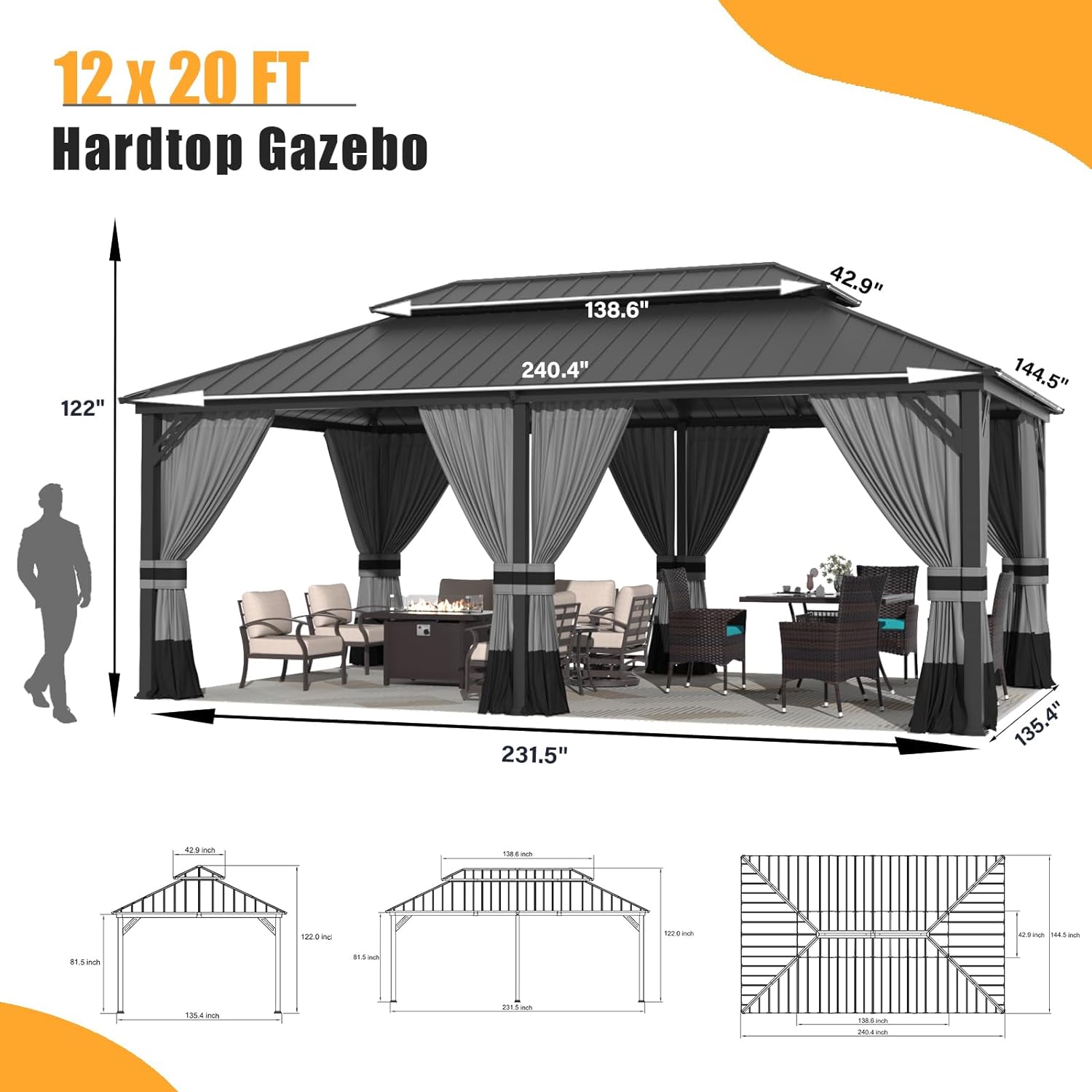ALAULM LS-1220GAZBEO-GREY Wood-Resin-Gazebos - View #6