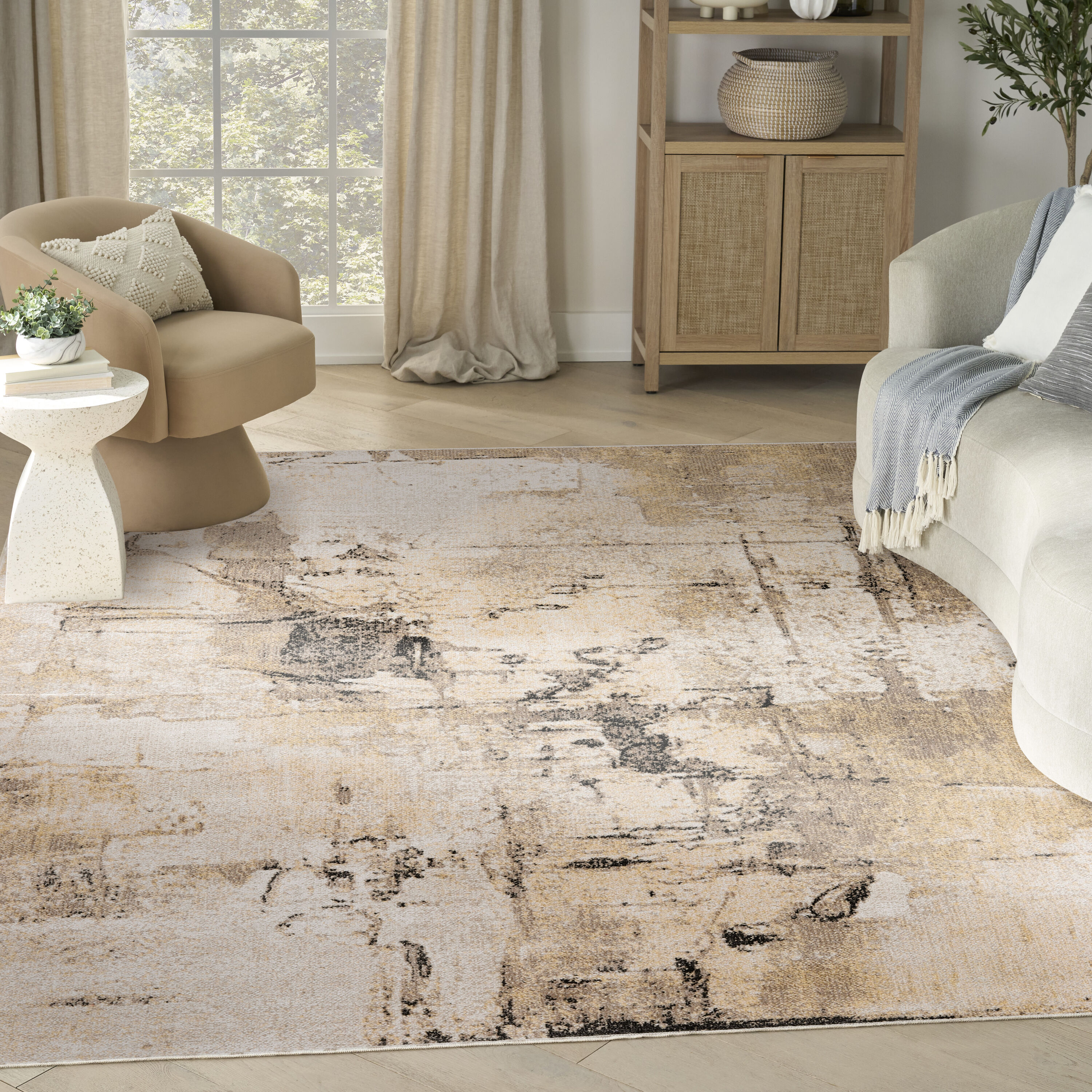 Nourison Home 099446992949 Washable Decor 8 x 10 (ft) Polyester Mocha Rectangular Indoor Abstract Machine washable Area rug