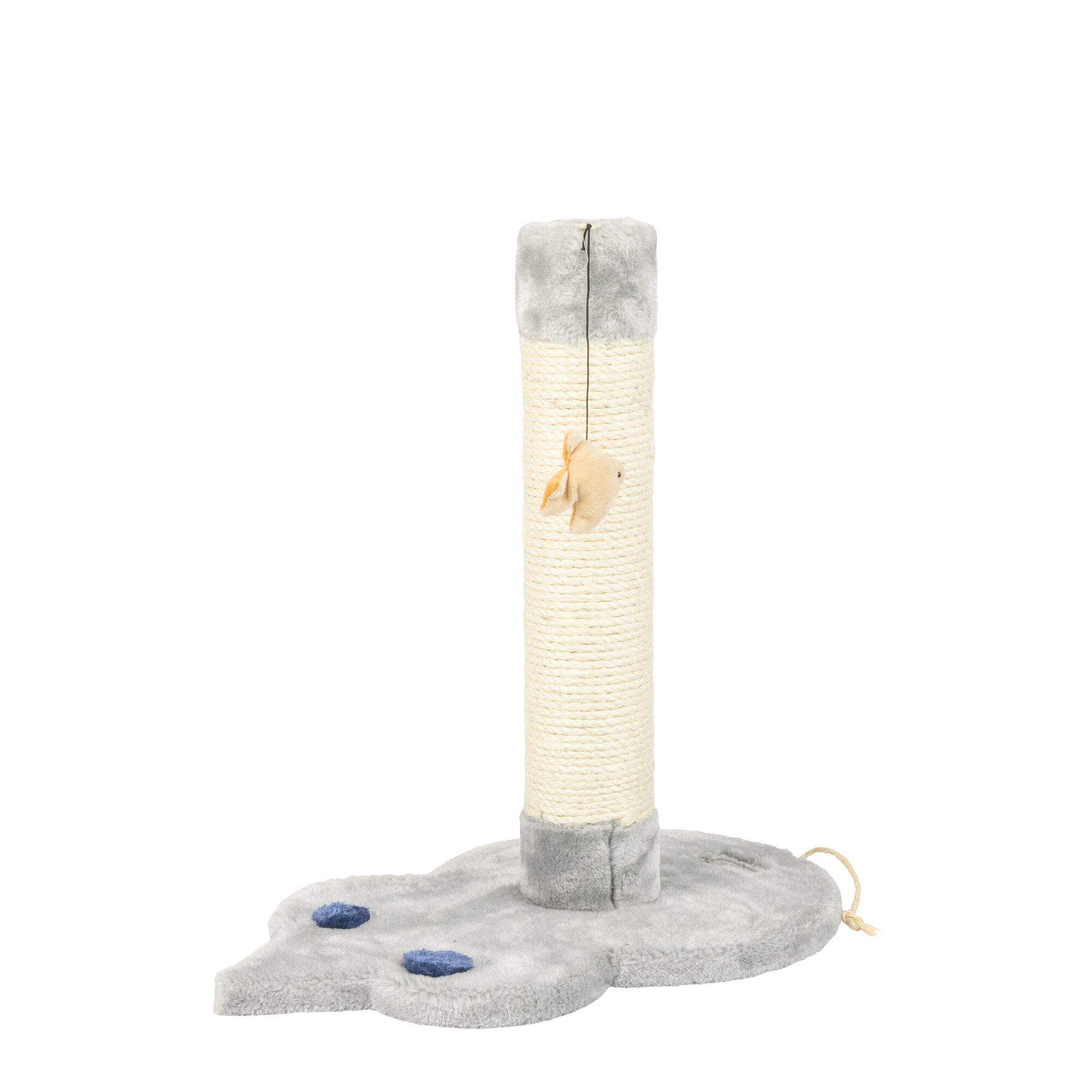 Gray Sisal and Faux Fur Mouse-Shaped Cat Scratcher with Toy