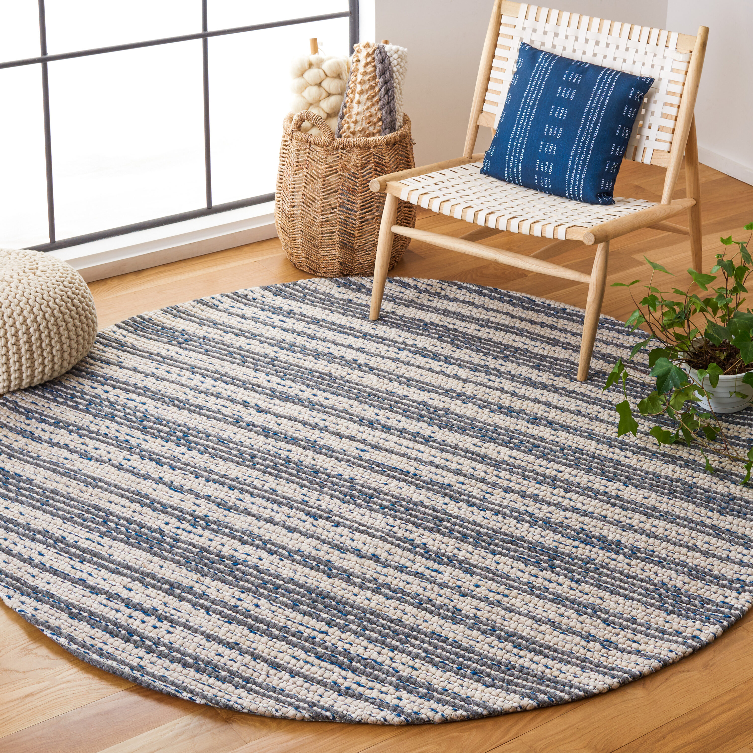  Marbella 305 Ivory/Gray Contemporary 6ft x 6ft Round Rug