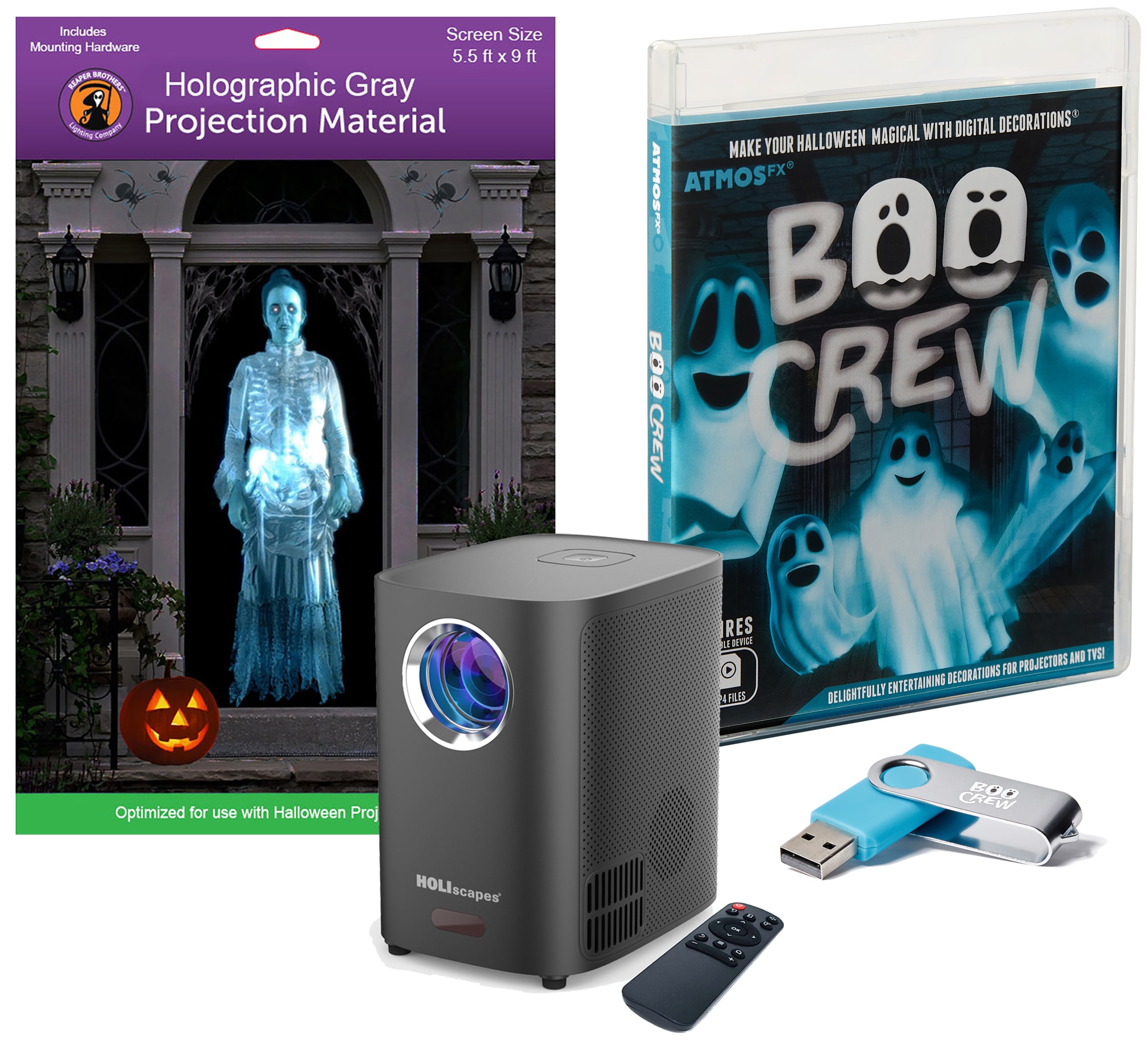 HoliScapes ATMOS-KIT-BOOC-P-5X9 60-Inches Hanging Howling Lighted Happy halloween Digital decoration
