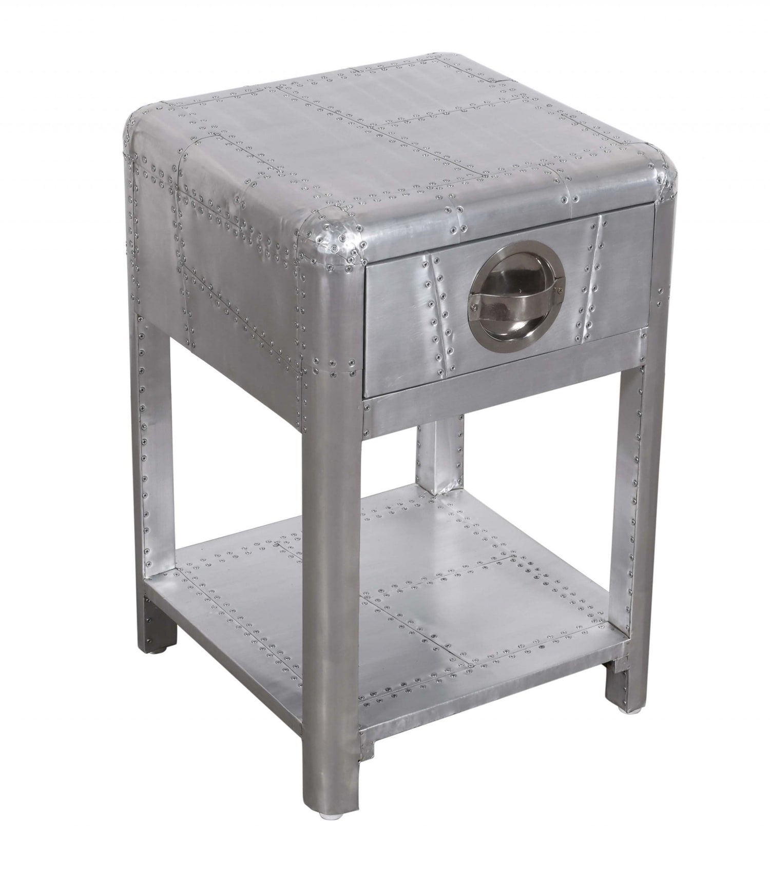 HomeRoots 4000488526 16-Inches W x 24-Inches H Silver Metal Square Modern End Table with Storage Assembly Required