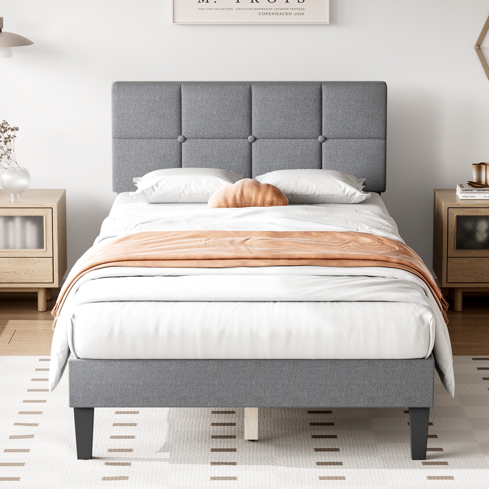 Flynama L-P233354 Gray Full Wood and metal Bed frame Bed
