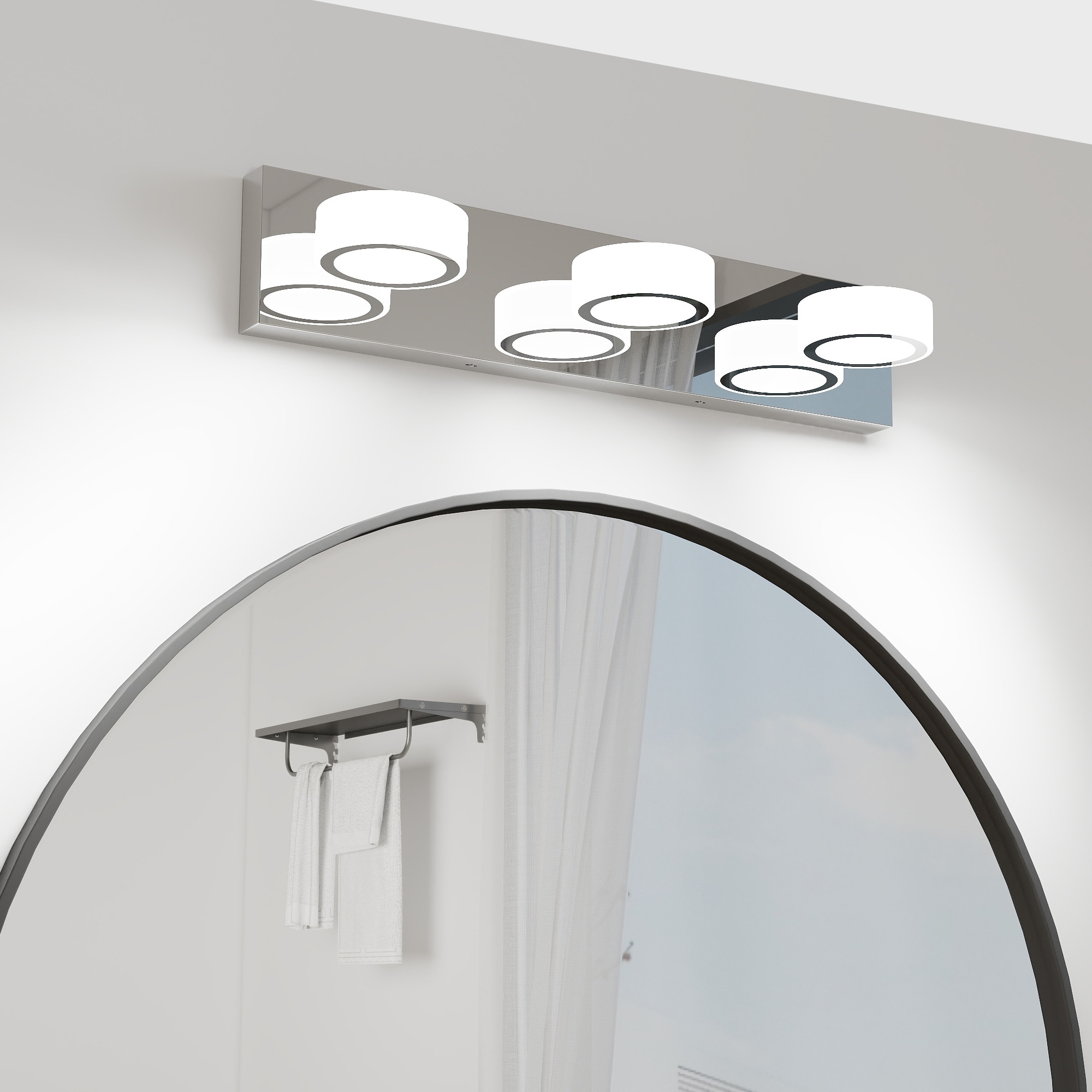 Trikiousd 21.3 in 3-Light Chrome Modern LED Vanity Light with Black Base and Round Acrylic Shade