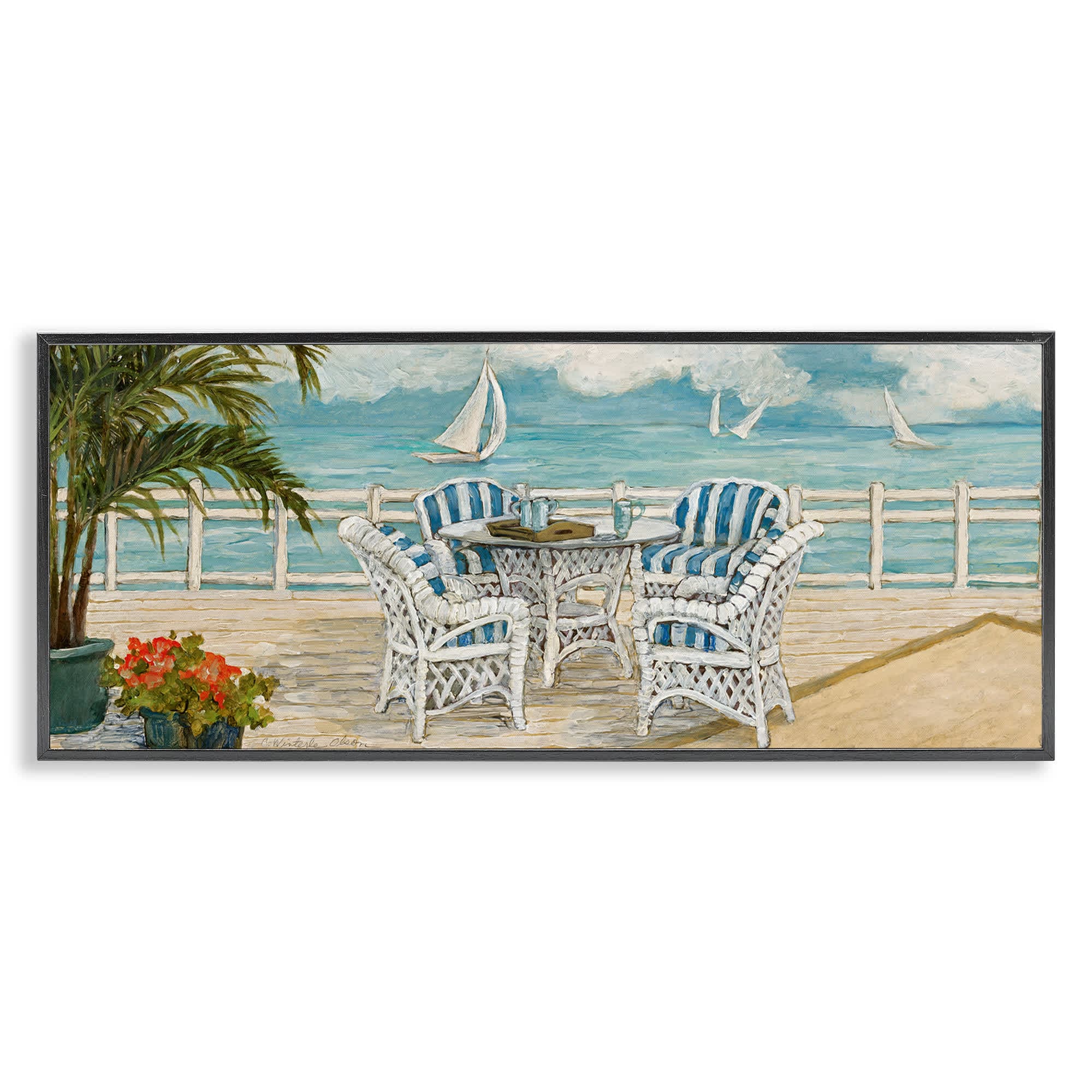 Stupell Industries BT-988-FR-13X30 Summer Beach View Deck Black Framed Giclee Art By Charlene Olson 30 x 13