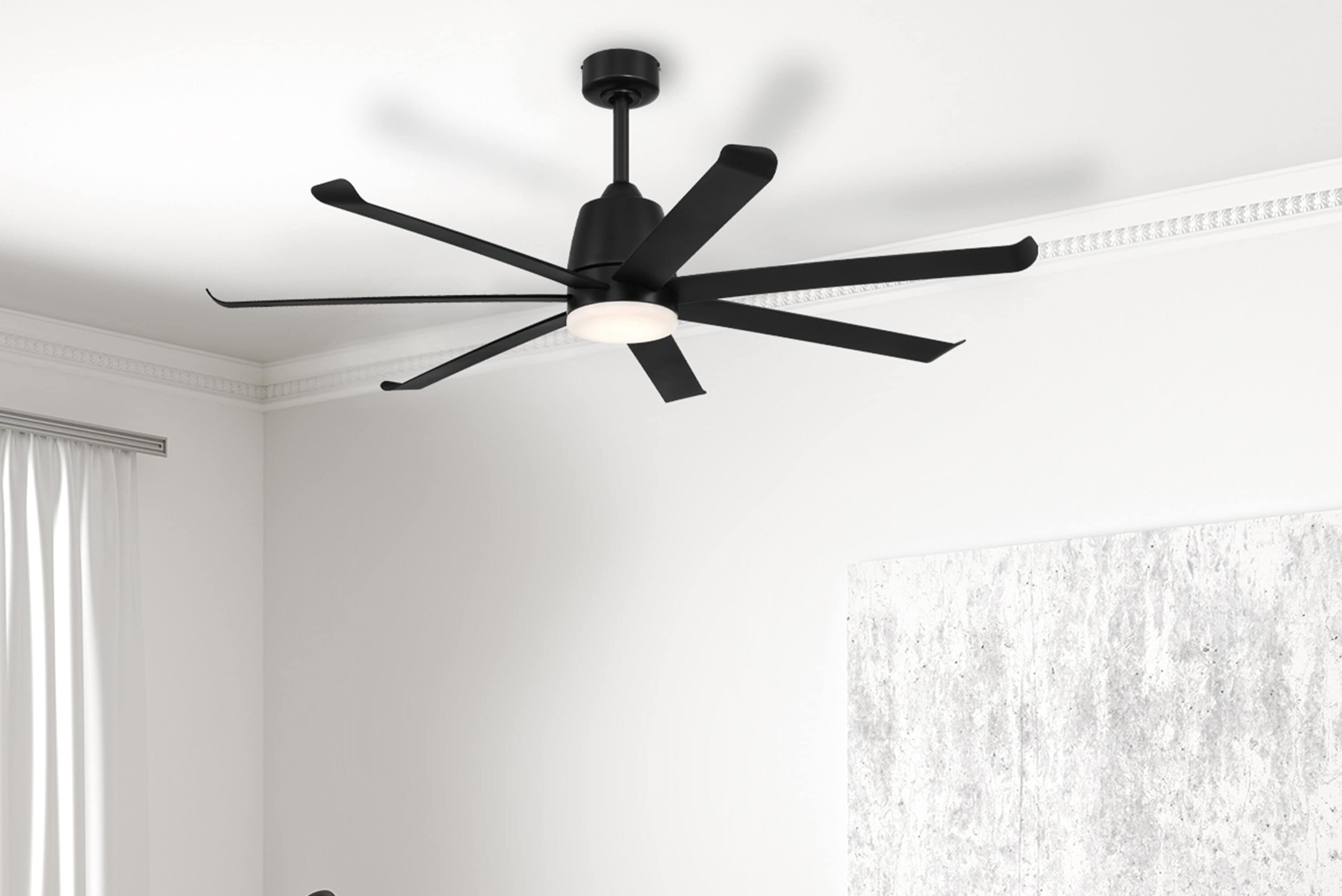 Amelia 52-in Matte Black Indoor/Outdoor Downrod or Flush Mount Ceiling Fan with Light and Remote (7-Blade) | - Harbor Breeze HAY52MBK7LR