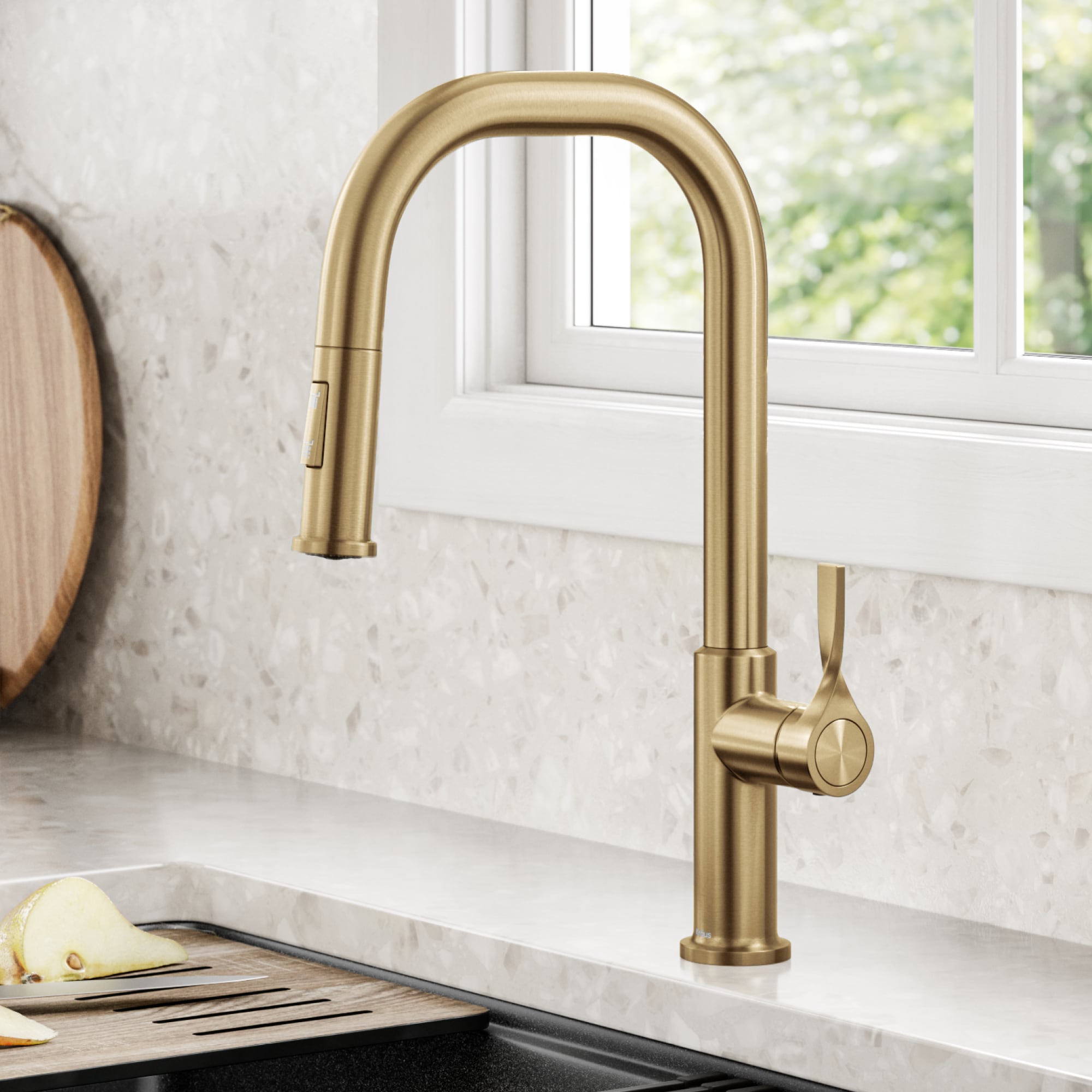 Kraus KPF-2841SFBB Torak Spot-Free Brushed Brass Single Handle Deck-mount Pull-down Kitchen Faucet with Sprayer
