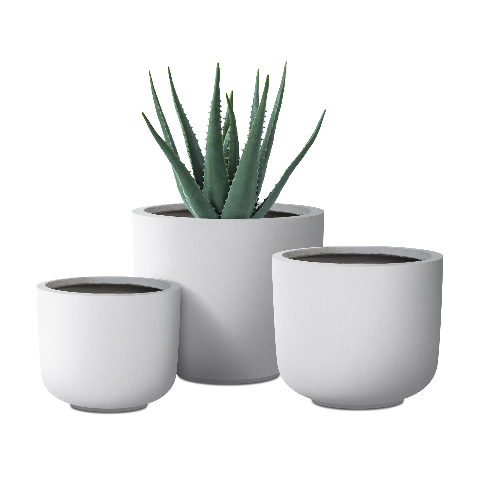 PLANTARA PA001S3-8011 3 -Pack Round 11.02-in W Large White Concrete Contemporary/Modern Indoor/Outdoor Planter with Drainage Holes