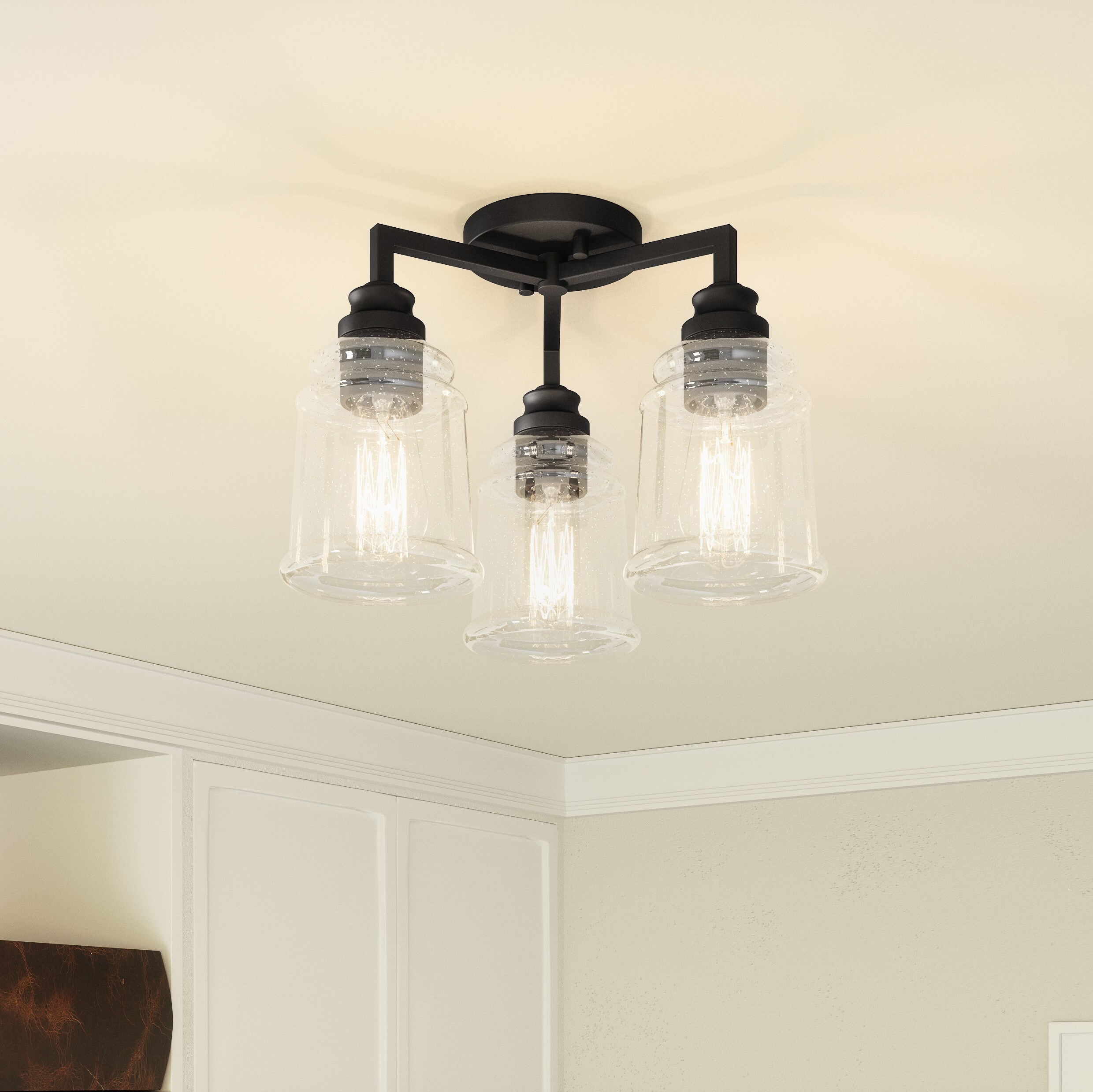 Quoizel MCI1614MBK McIntire 3-Light 14-in Matte Black Flush Mount Light