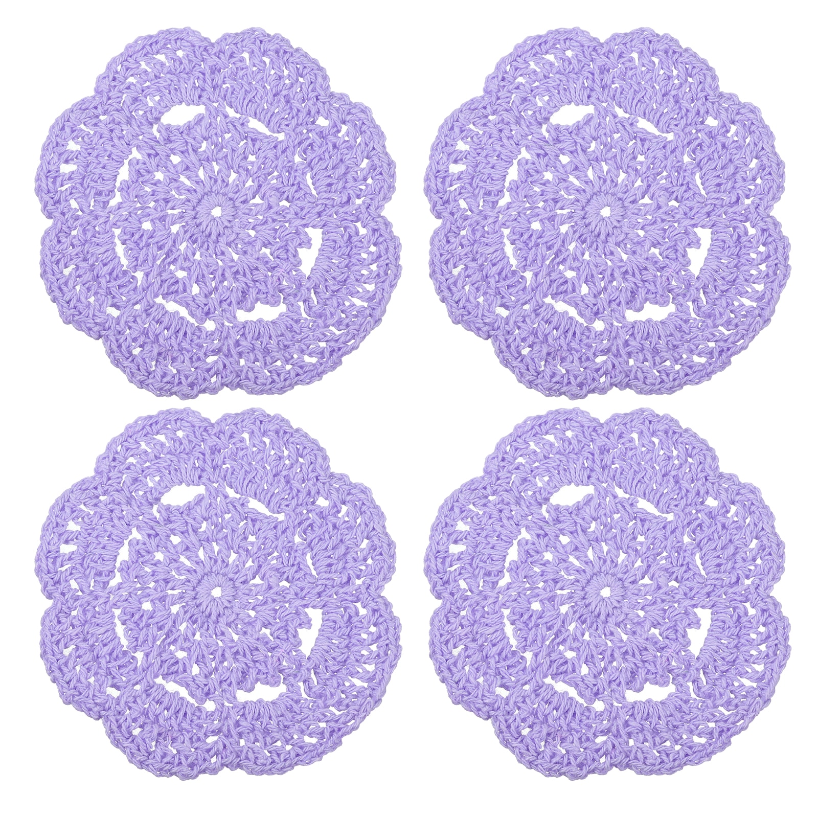 Unique Bargains - Crochet Doilies 4pcs 4 Inch Cotton Woven Fabric Coasters Lace Round Handmade Co...