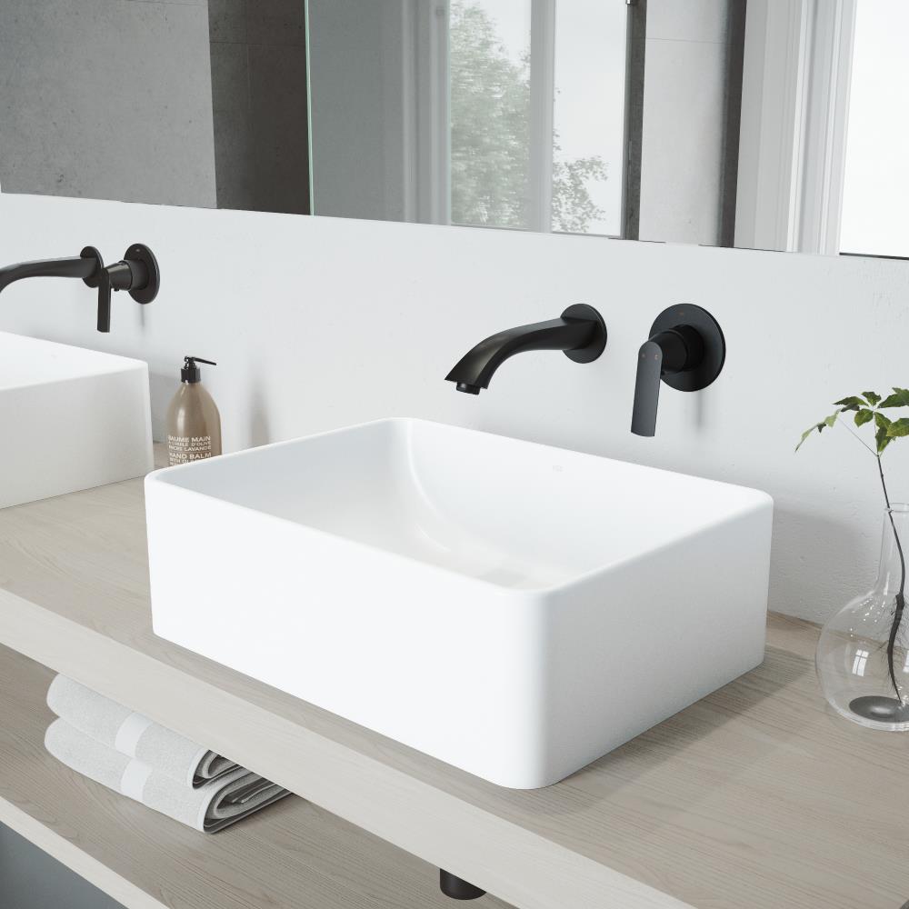 Amaryllis Matte StoneTM Vessel Bathroom Sink Set with Aldous Wall Mount Faucet in Matte Black