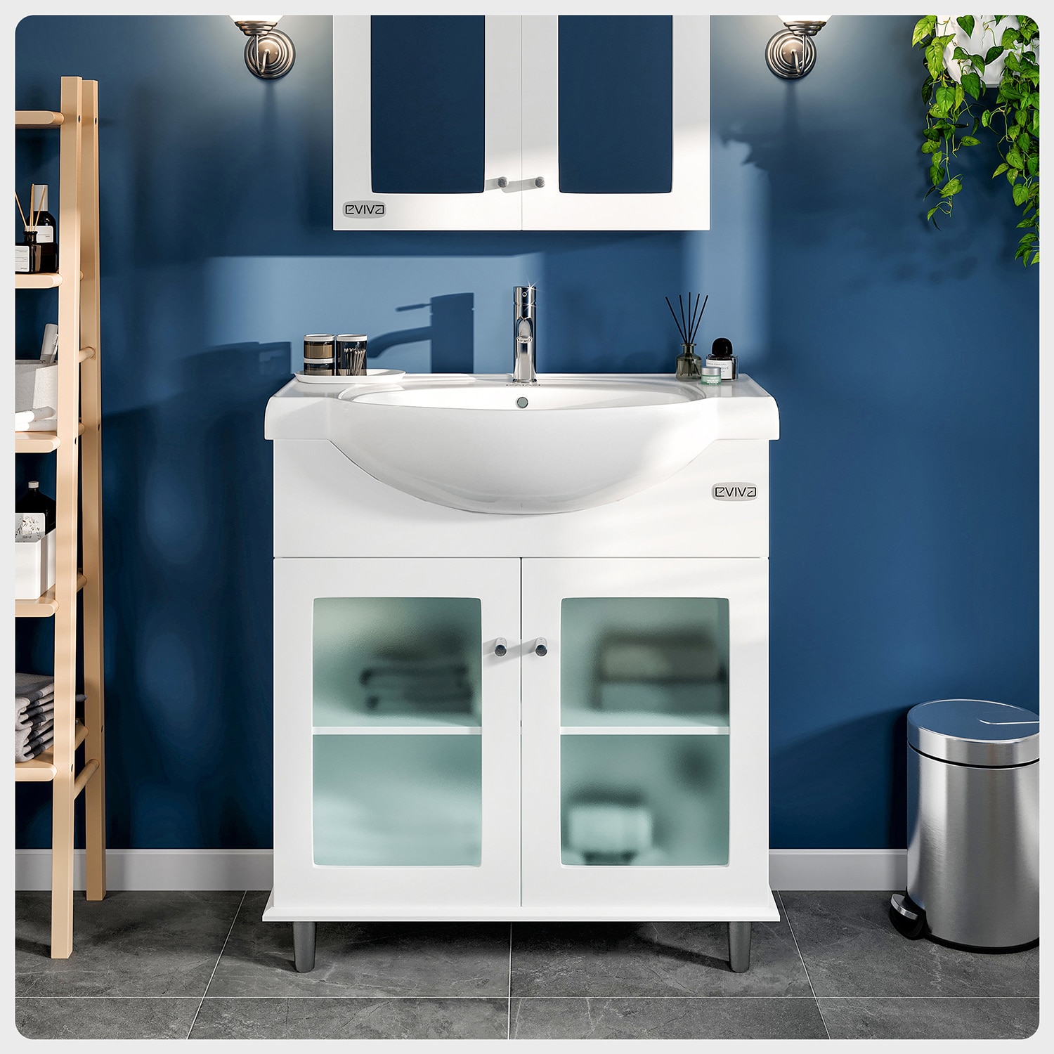 Eviva Navy 36 inch Deep Blue Bathroom Vanity with White Carrera Counter-top  and White Undermount Porcelain Sink