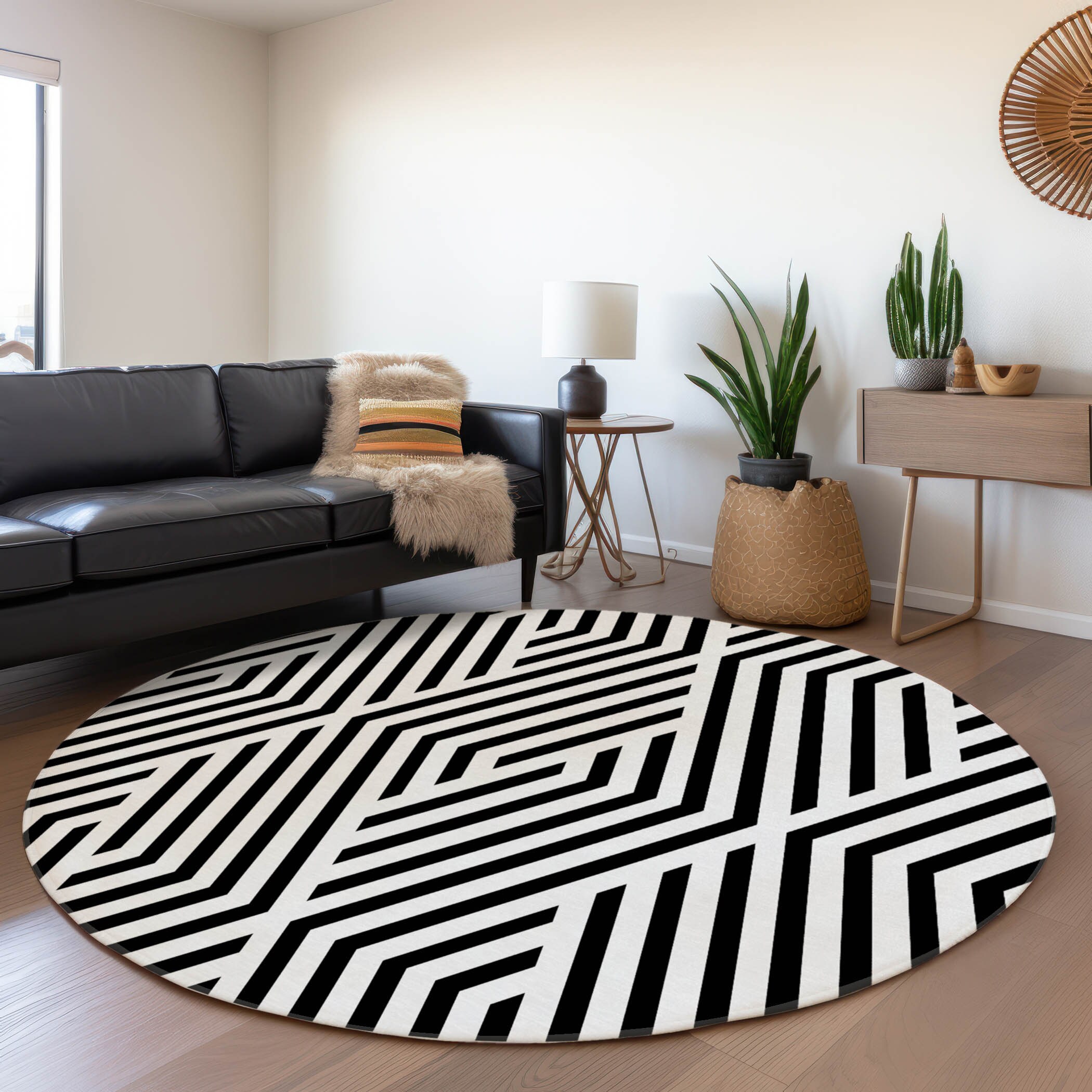 Addison Rugs ACN550BK8RO Chantille ACN550BK 8 x 8 (ft) Polyester Black Round Indoor/Outdoor Geometric Mid-Century Modern Machine washable Area rug