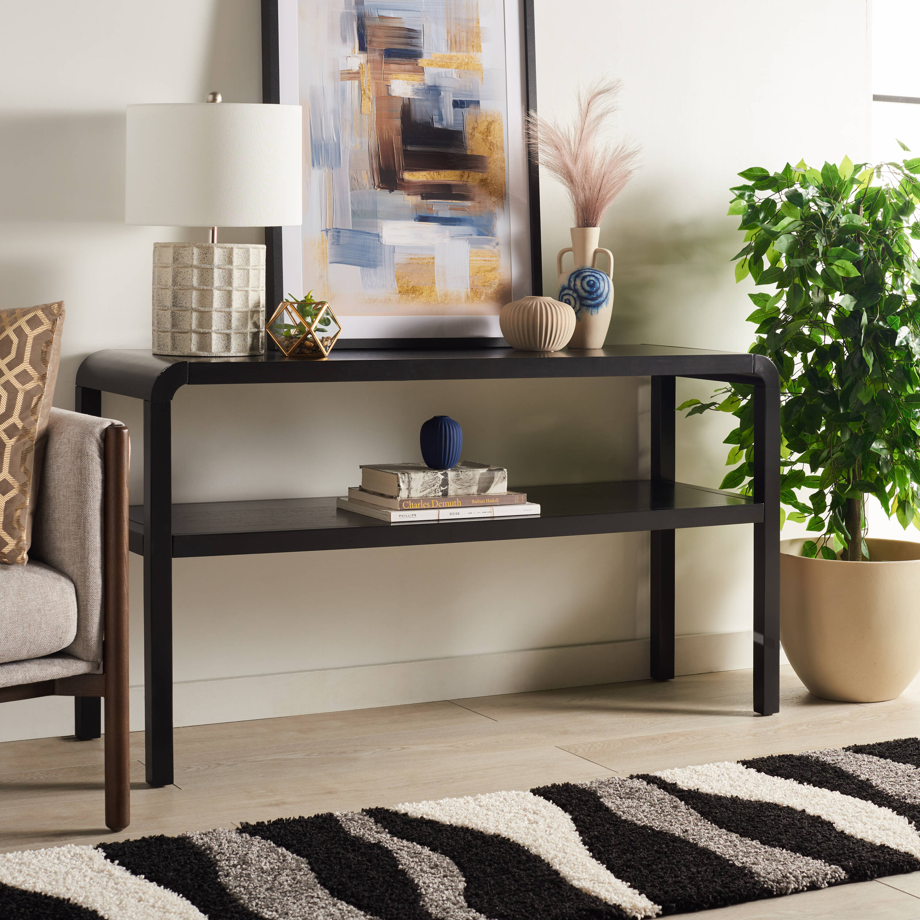 Omara Sleek Black Solid Wood 53'' Modern Console Table with Storage