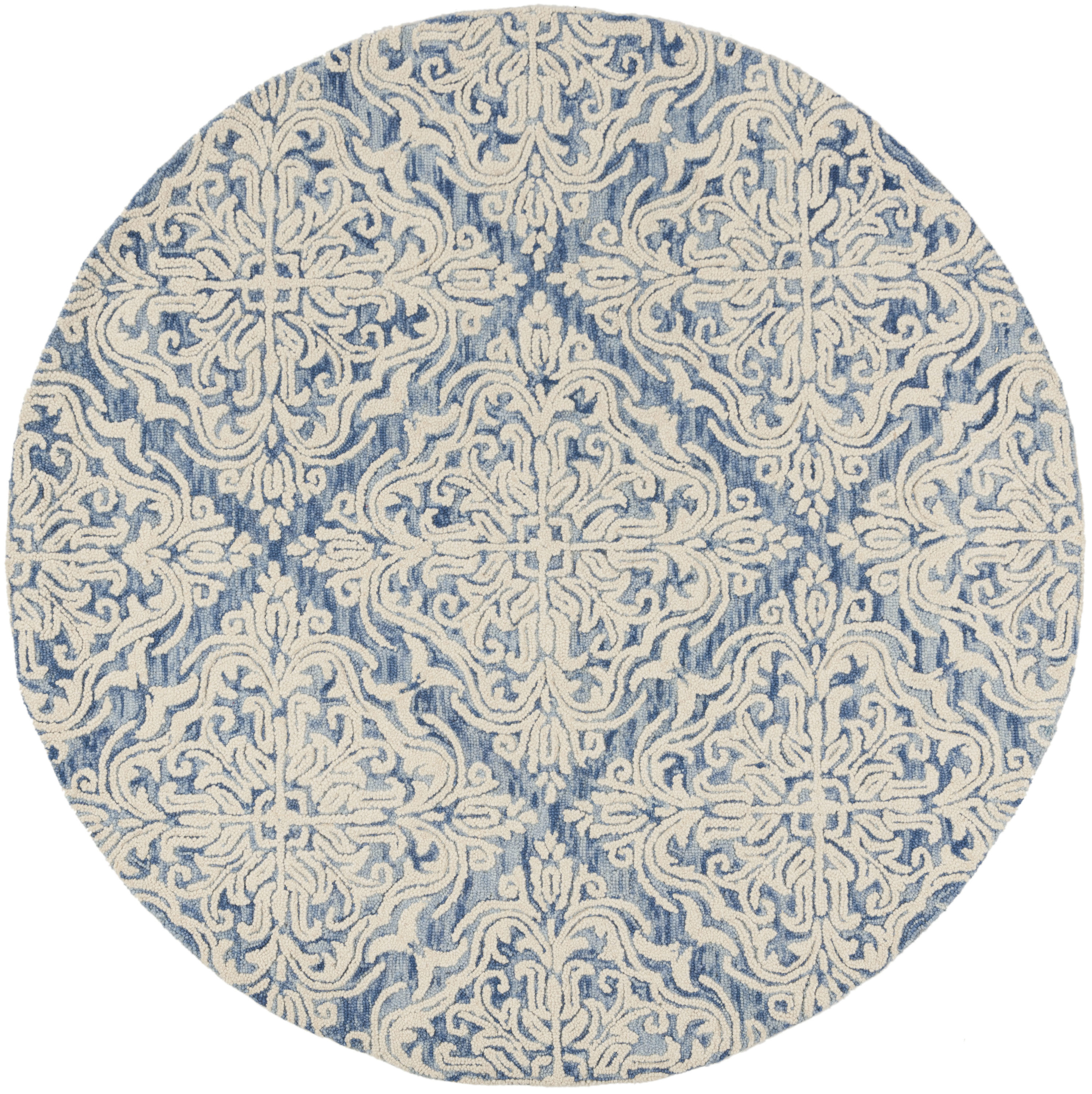 Safavieh BLM103M-6R Blossom Letty 6 x 6 (ft) Tufted Wool Blue/Ivory Round Indoor Floral/Botanical Bohemian/Eclectic Area rug