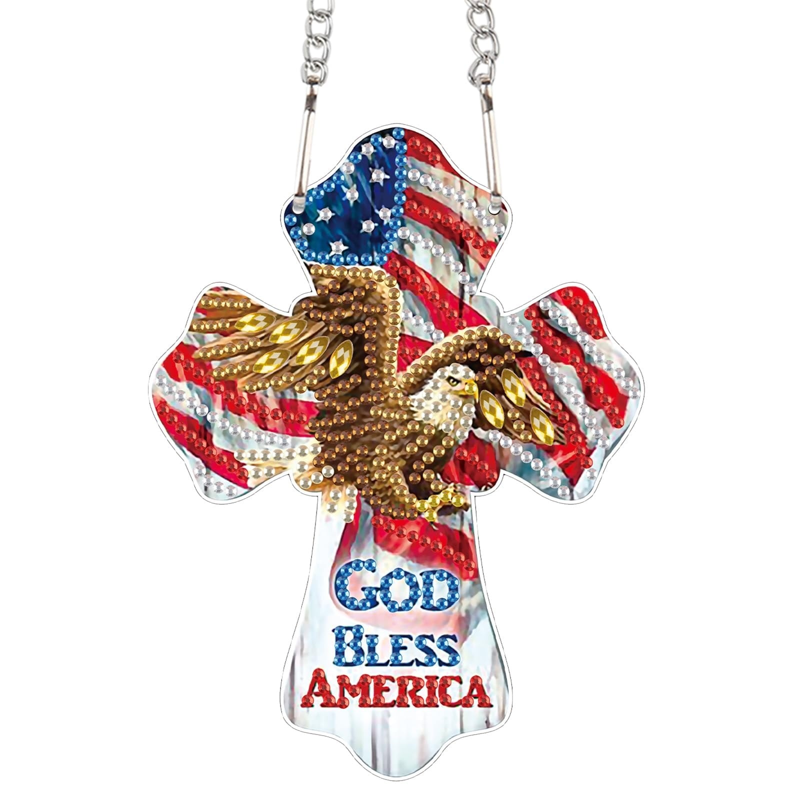 Justincity  Patriotic Diamond Painting Kit Eagle Cross American Flag Hanging Ornament DIY Sun Catcher Decor for Independence Day Home Office