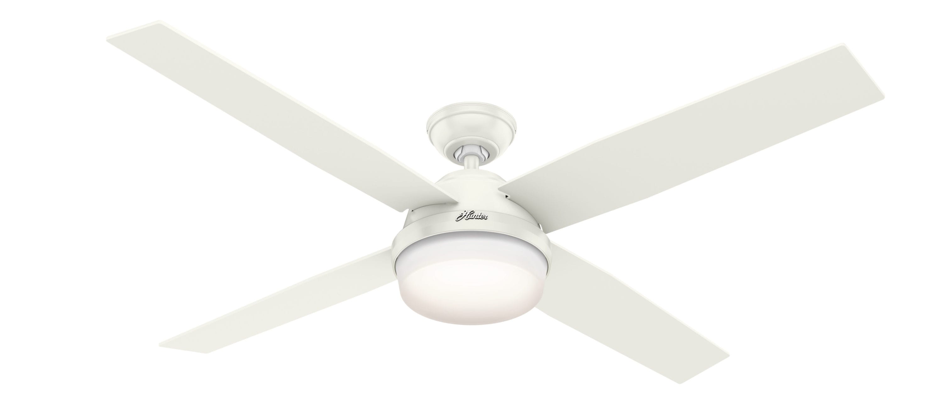 Hunter 59442 Dempsey 60-in Fresh White Indoor Downrod or Flush Mount Ceiling Fan with Light and Remote (4-Blade)