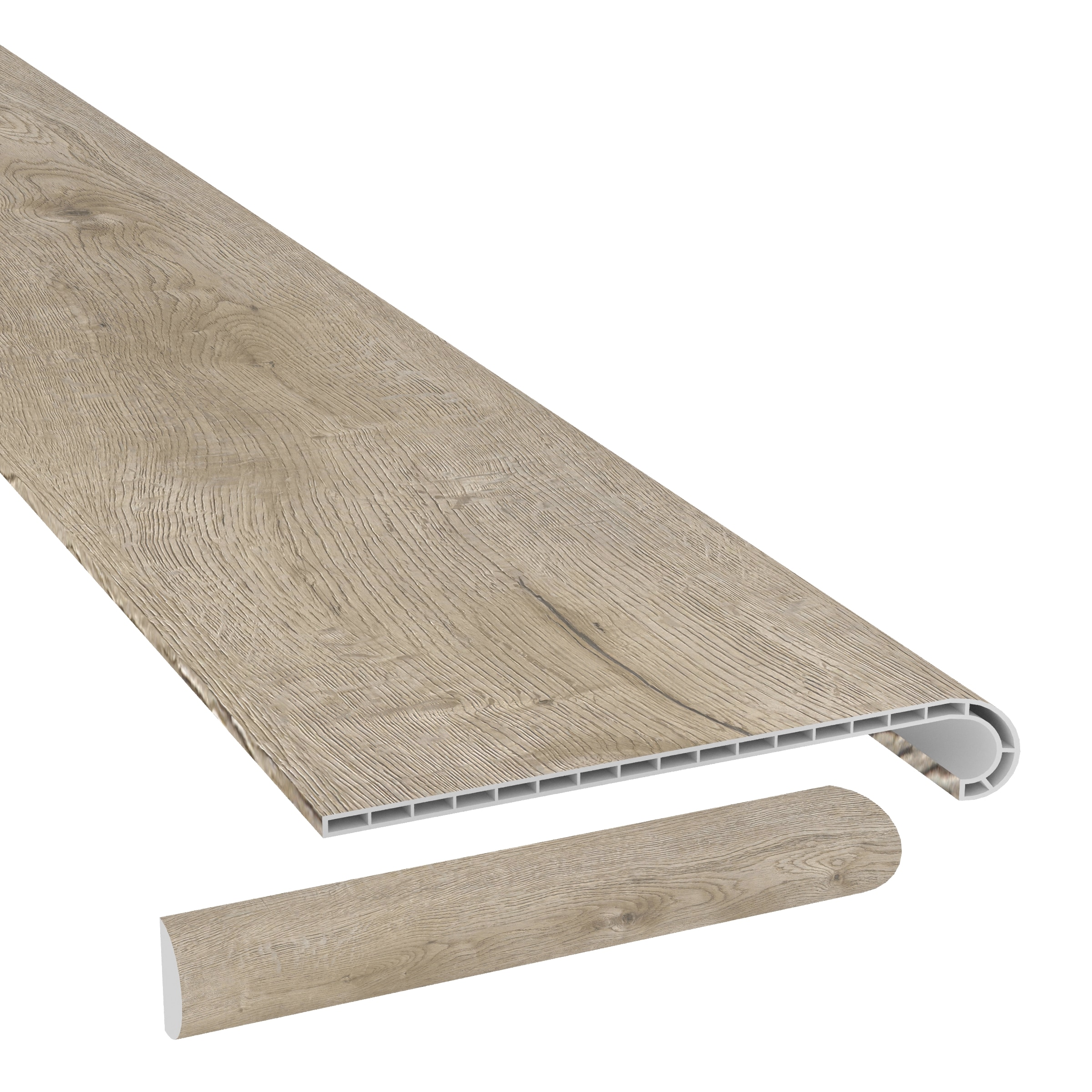 CALI 7903500214 Laguna 2.17-in x 72.83-in x 1.57-in Skimboard Shore Prefinished Vinyl Overlap Stair Nosing