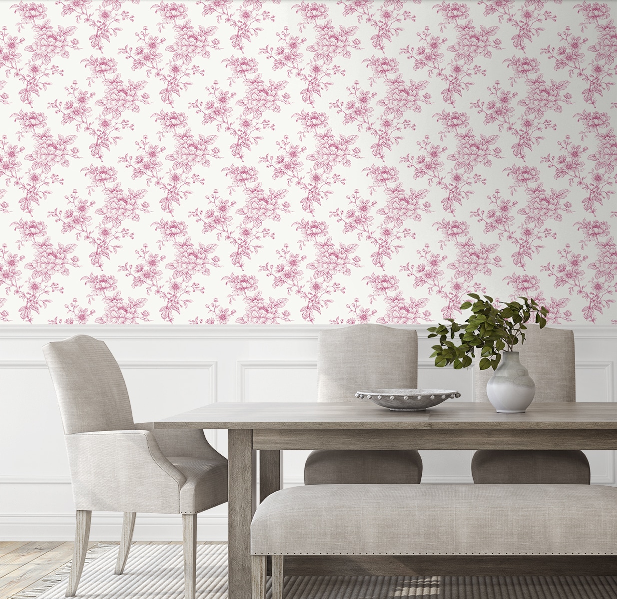 Pink Floral Self-Adhesive Vinyl Wallpaper Roll