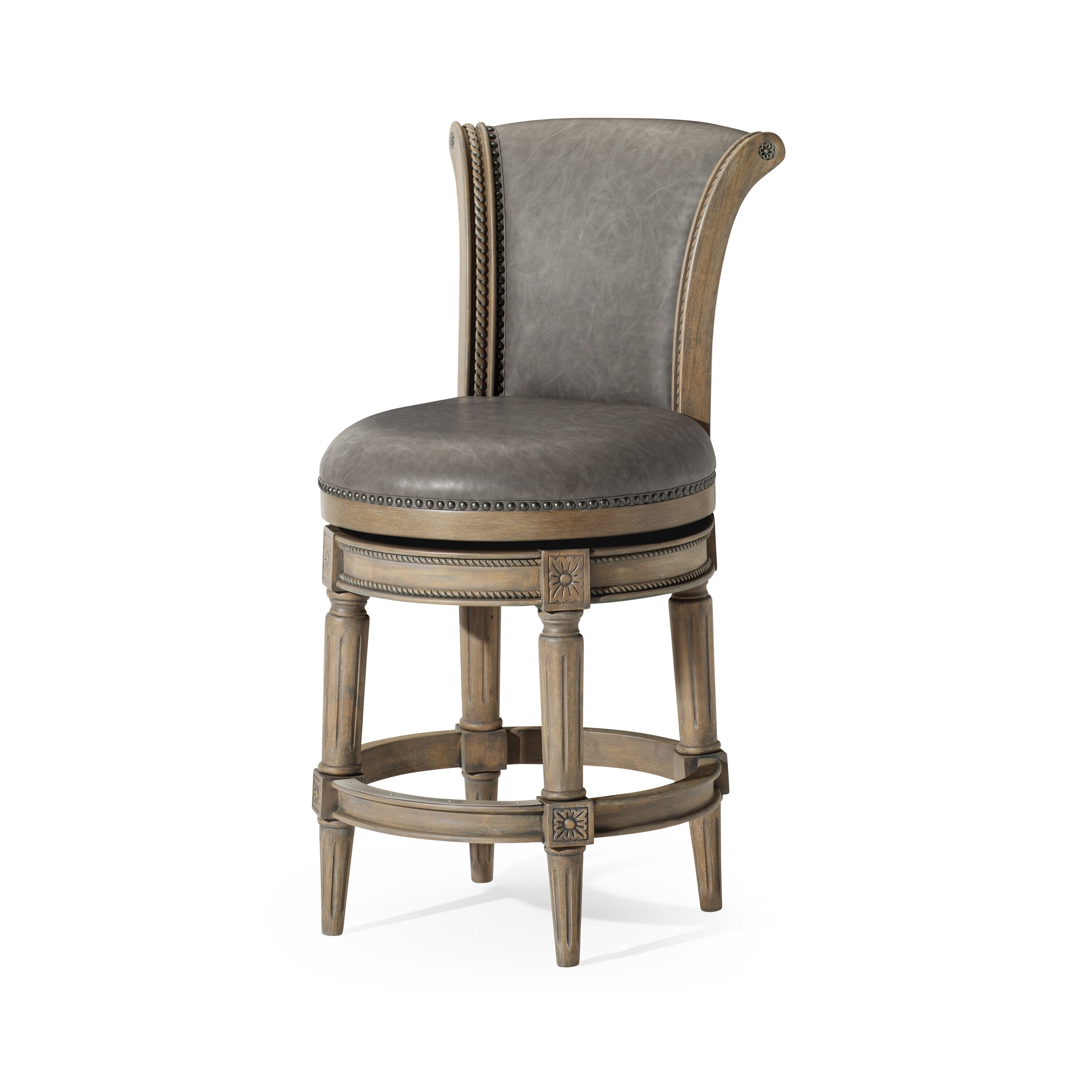 Maven Lane ML107120-PCS-RO 26in Pullman Counter Stool In Reclaimed Oak Finish With Ronan Stone Vegan Leather