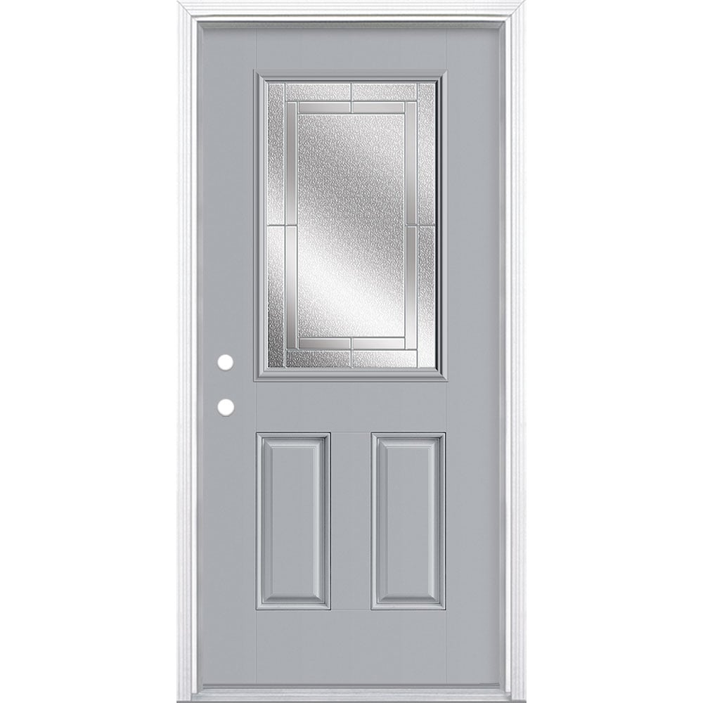 Masonite 3419942 Focus 36-in x 80-in x 4-9/16-in Fiberglass Half lite Right-hand inswing Evergreen Painted Prehung Front Door with Brickmould Insulating core