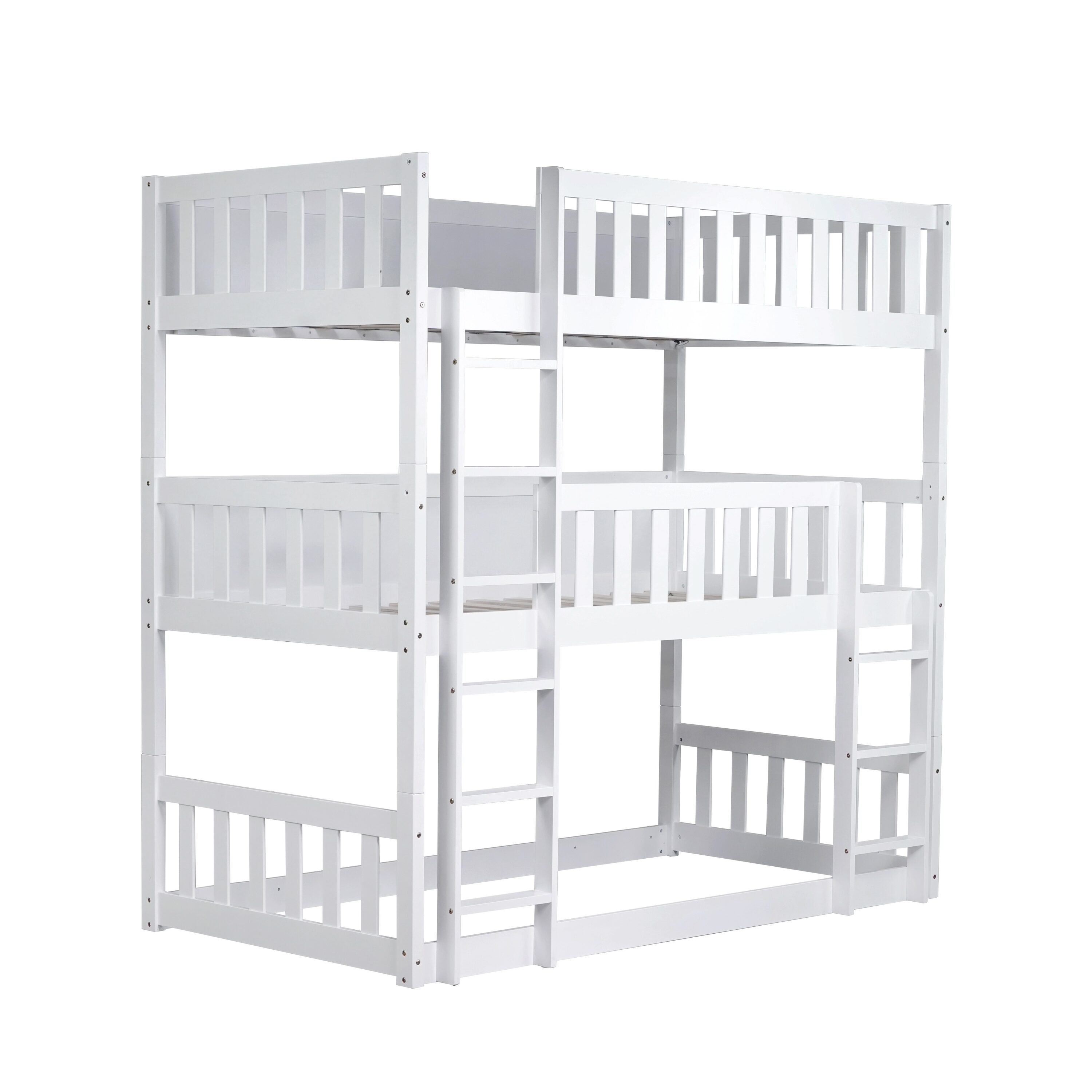 Qualler  Twin over Twin over Twin Triple Bunk Bed with Detachable Design - White