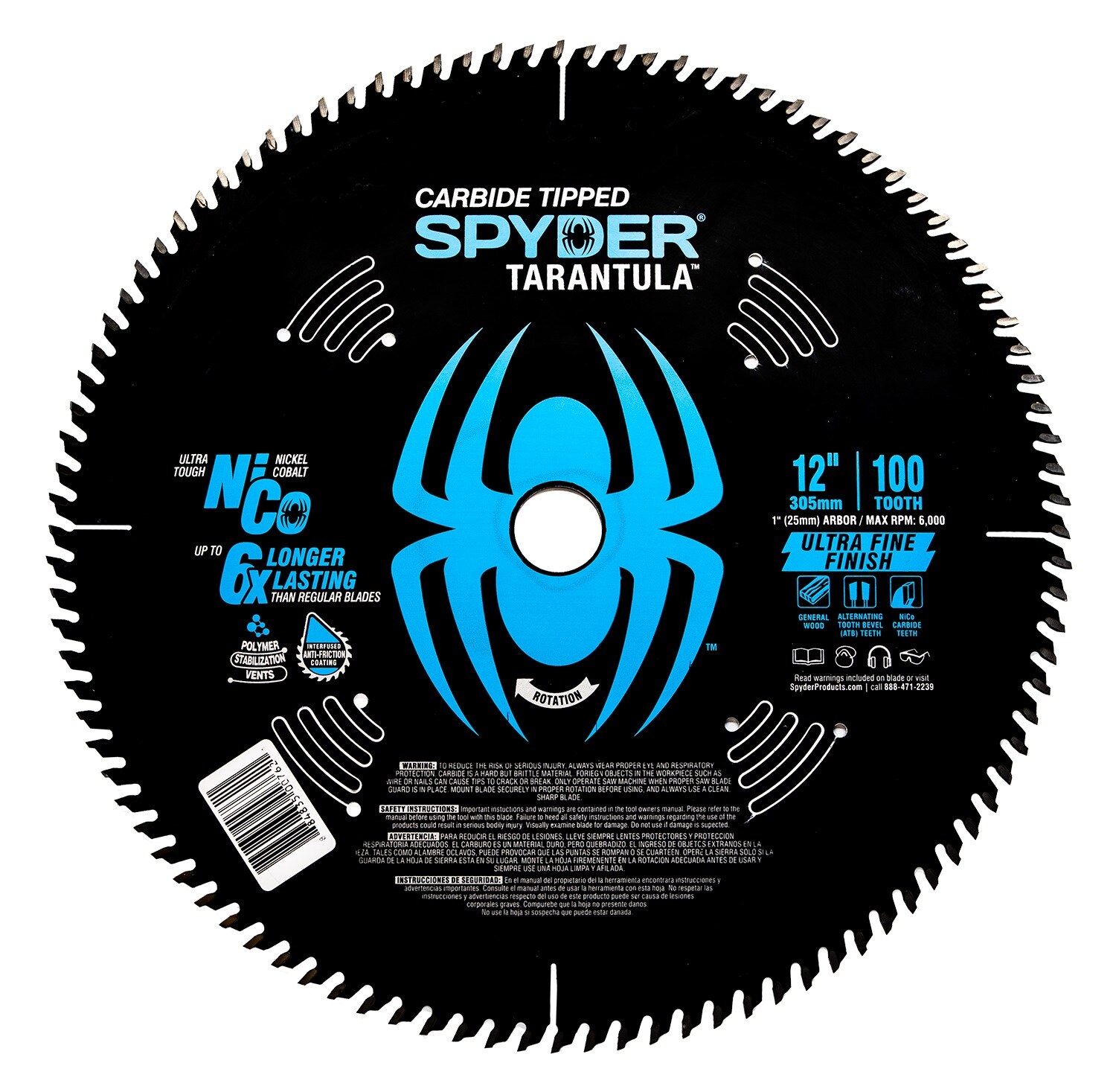 Spyder 13064 12-in 100-Tooth Ultra Fine Finish Tungsten Carbide-tipped Steel Miter Saw Blade