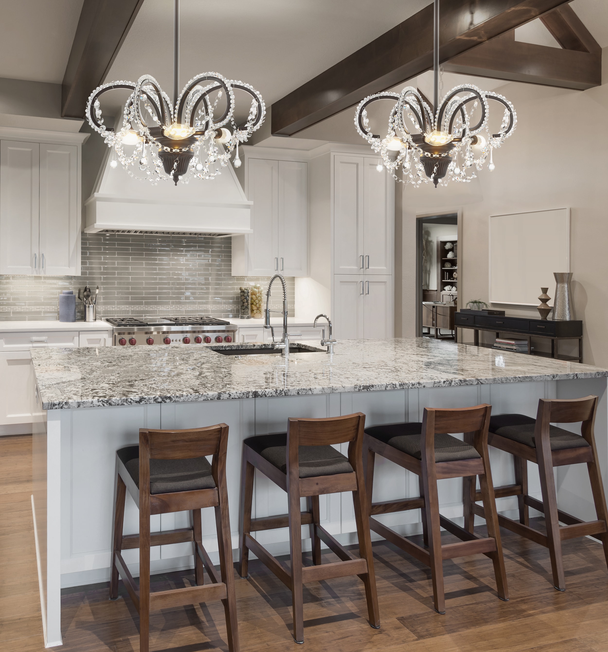 Bronze Crystal LED Adjustable Ceiling Mount Chandelier