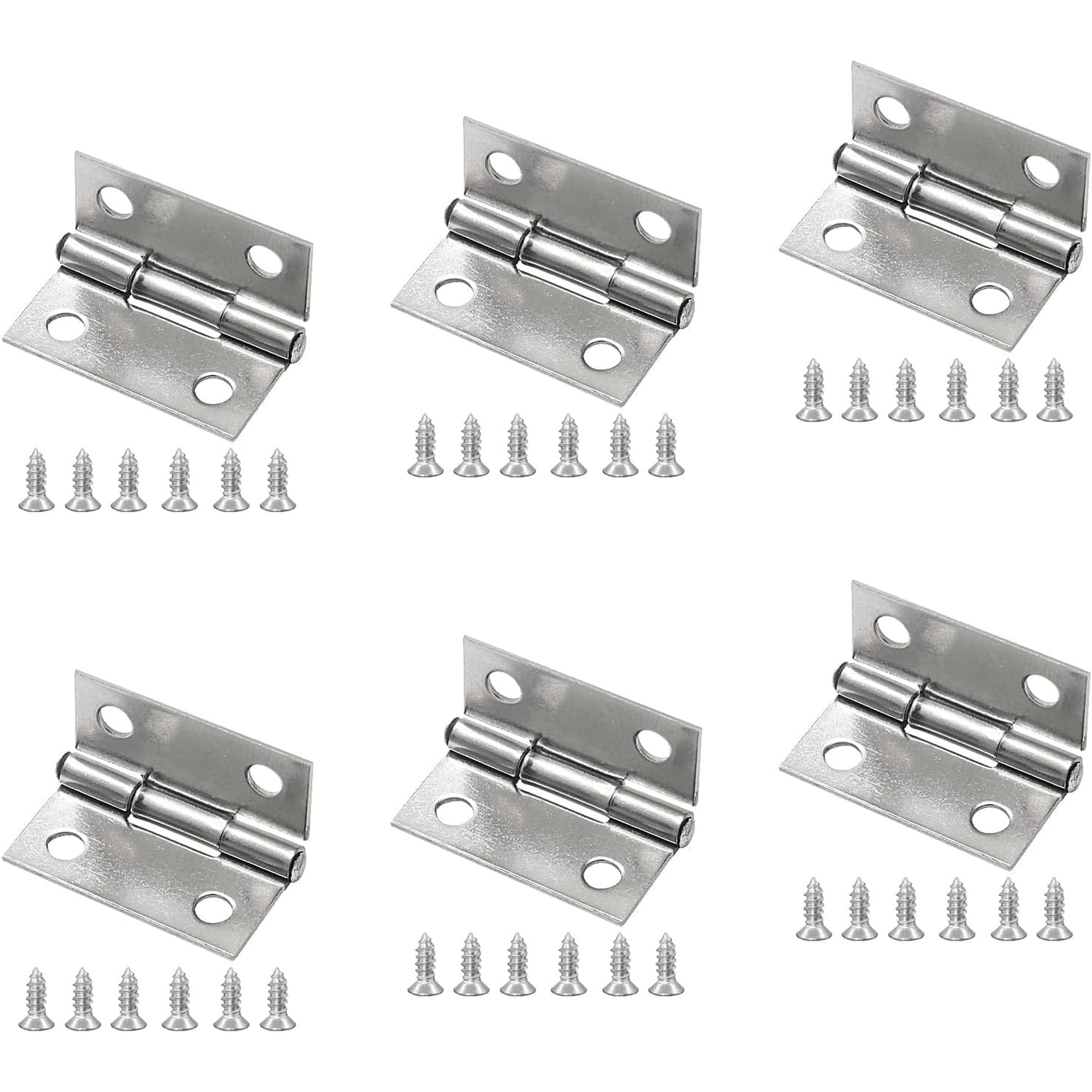 Numhew 1in L 1in W 4-Hole Silver Butt Hinge 6-Pack Mini Stainless Steel Cabinet Hinge