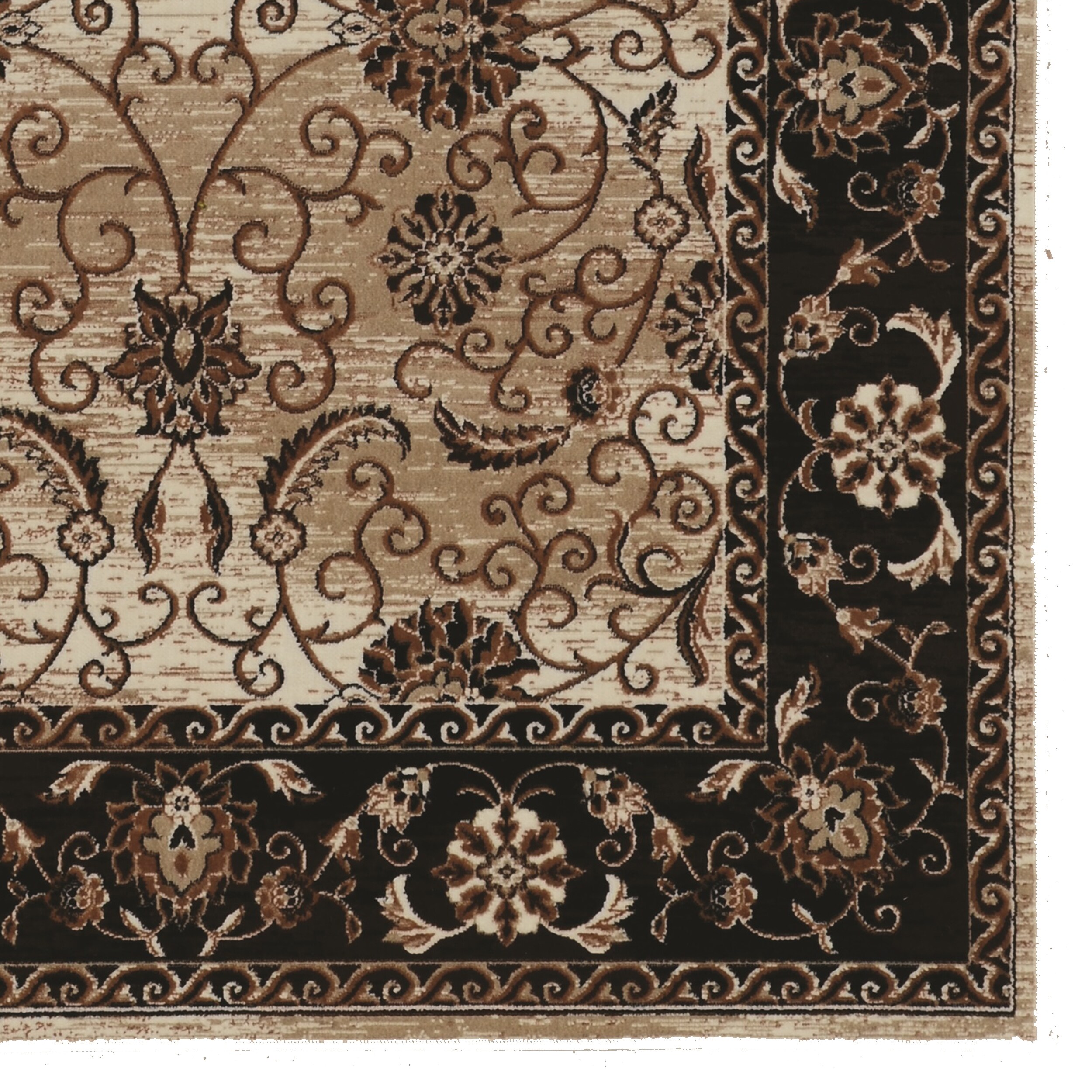 Isfahan Ivory and Brown Vintage Microfiber Polyester Rug, 9' x 12'