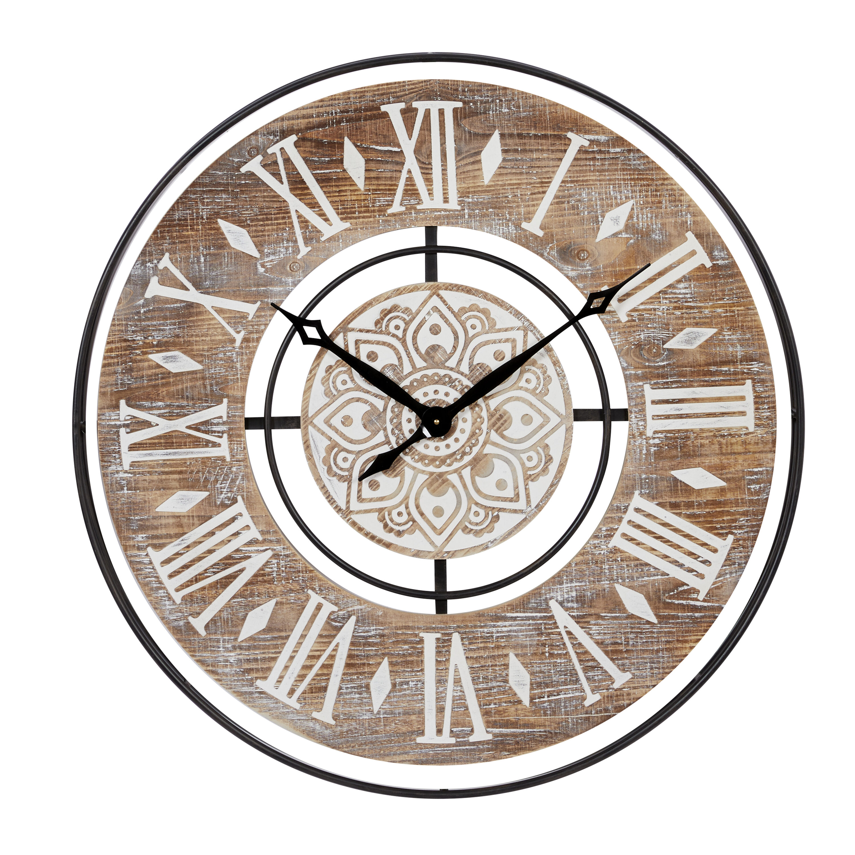34" Brown Metal and Wood Industrial Wall Clock