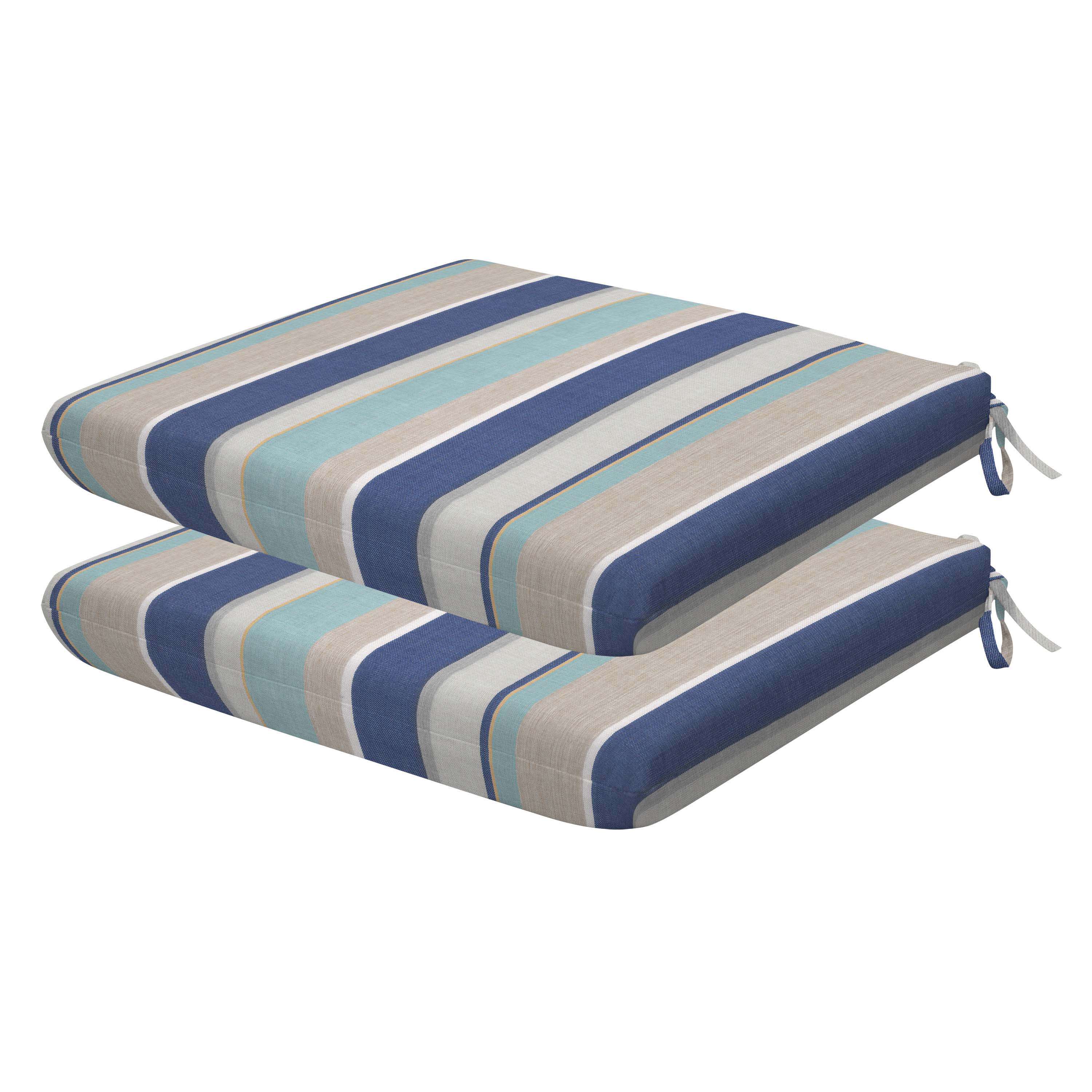 3i Products 21313S-201A174 17.5-in x 18-in 2 -Piece Stripe Blue Beige Patio chair cushion