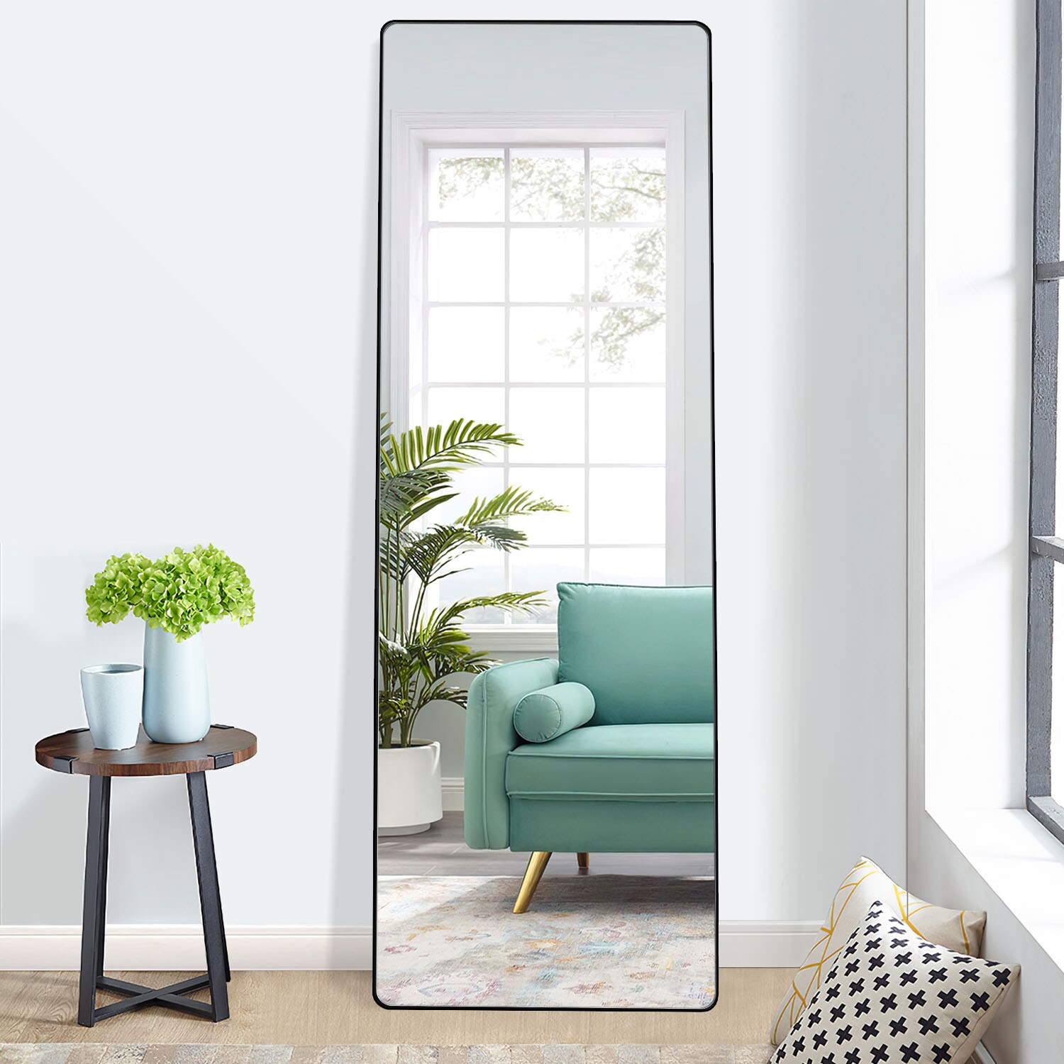 NeuType 21.3-in W x 64.2-in H Black Framed Full Length Floor Mirror at ...