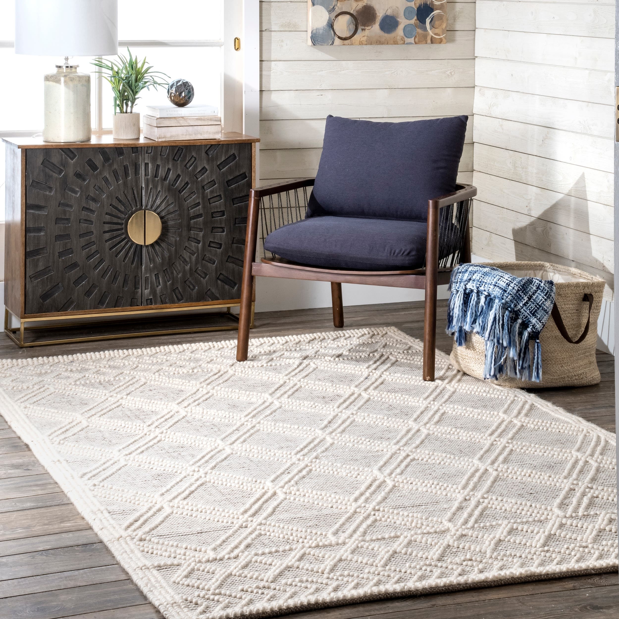 nuLOOM VESR01C-508 Milly 5 x 8 (ft) Wool Beige Rectangular Indoor Trellis Area rug