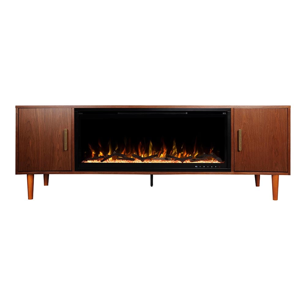 Modern Ember ME-2402M-WAL-42 75 W Marcel Walnut TV Stand with Fan-forced Flat wall Electric Fireplace with Remote Control Included