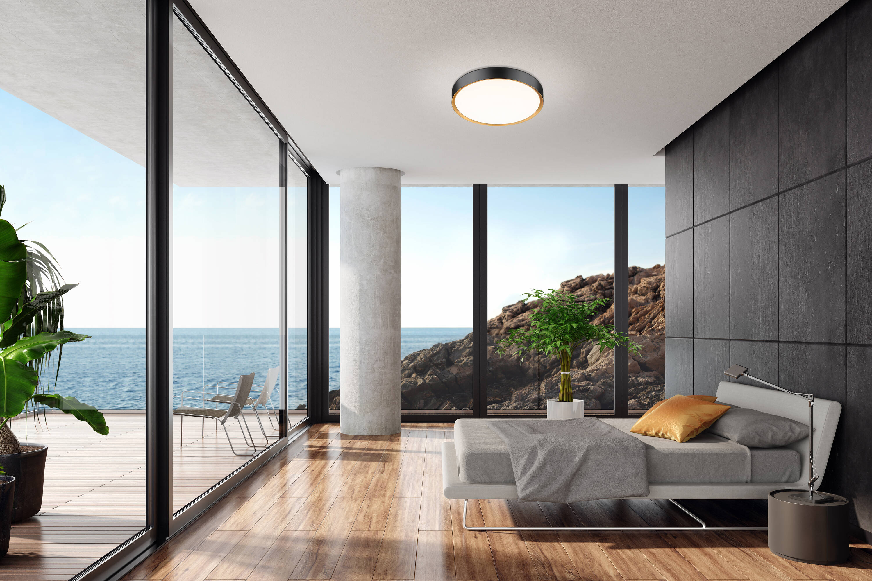 Z-Lite 1014F20-MB-MGLD-LED Kawan 1 -Light 20-in Multiple finishes Multiple colors/finishes Integrated LED Flush Mount Light