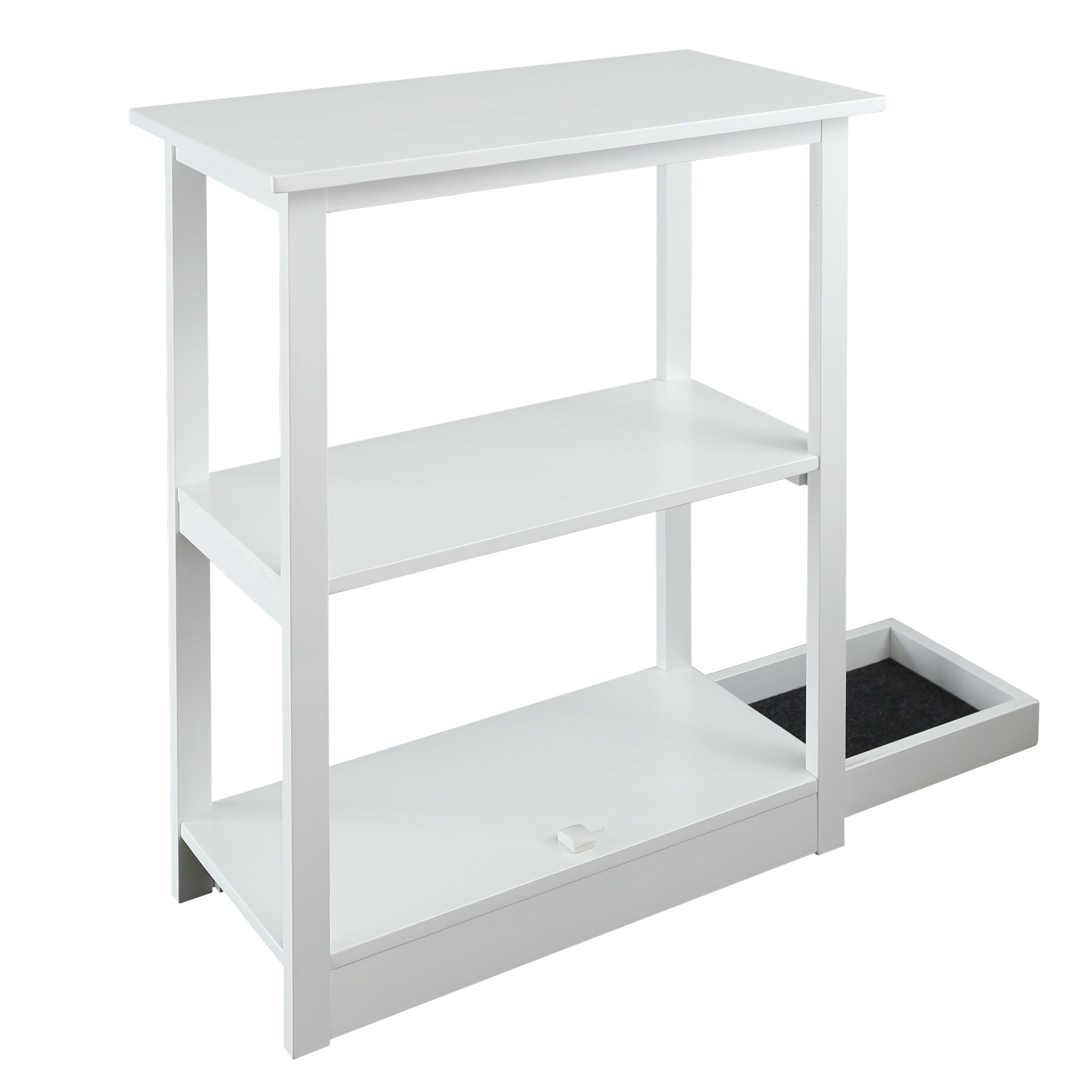 Adams White Solid Pine 3-Shelf Bookcase with Concealed Drawer
