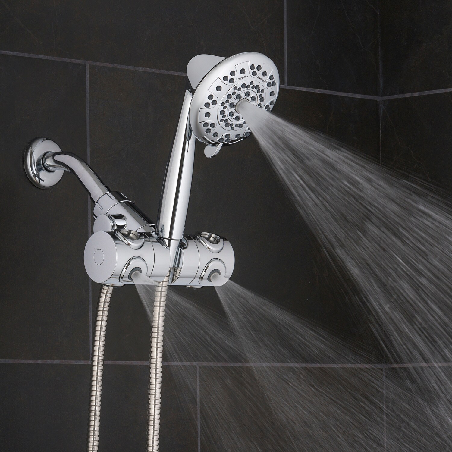 Spin Advantage Chrome Dual Head Wall Mounted Shower