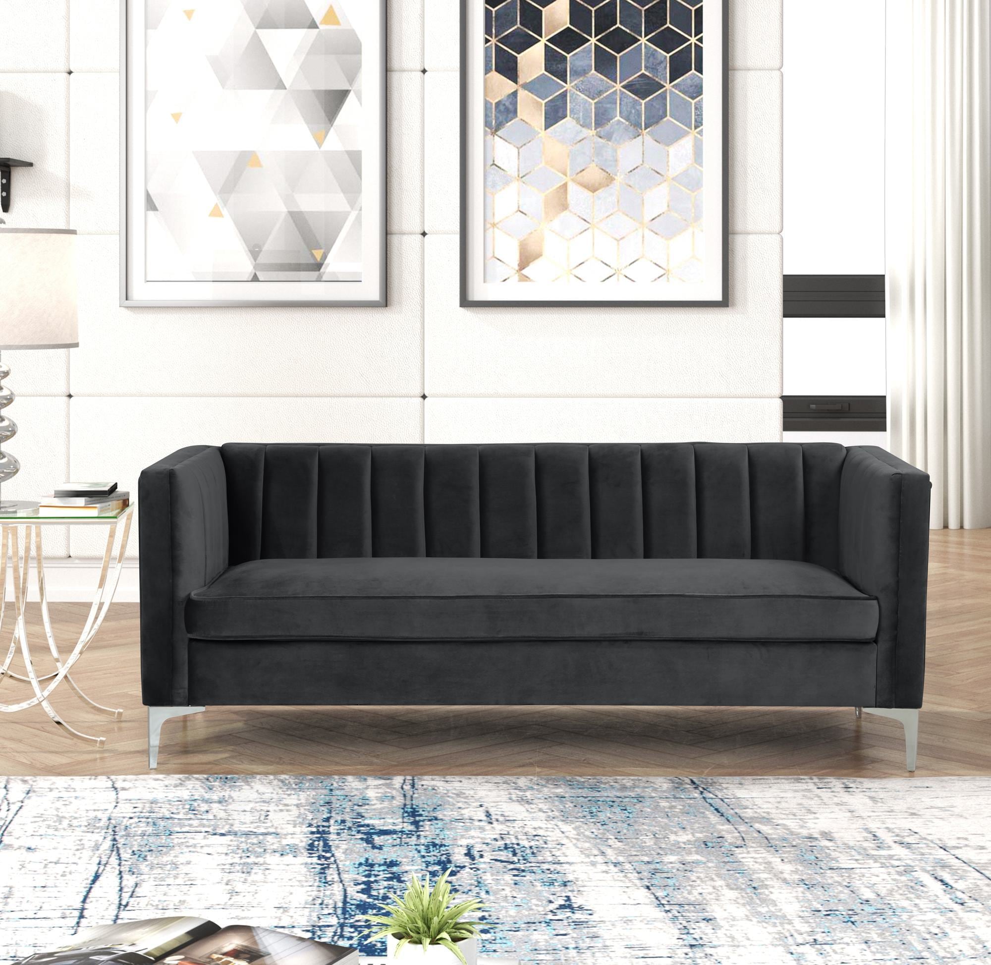 FARATI 8609-BLACK-3 71-in Modern Black Sofa
