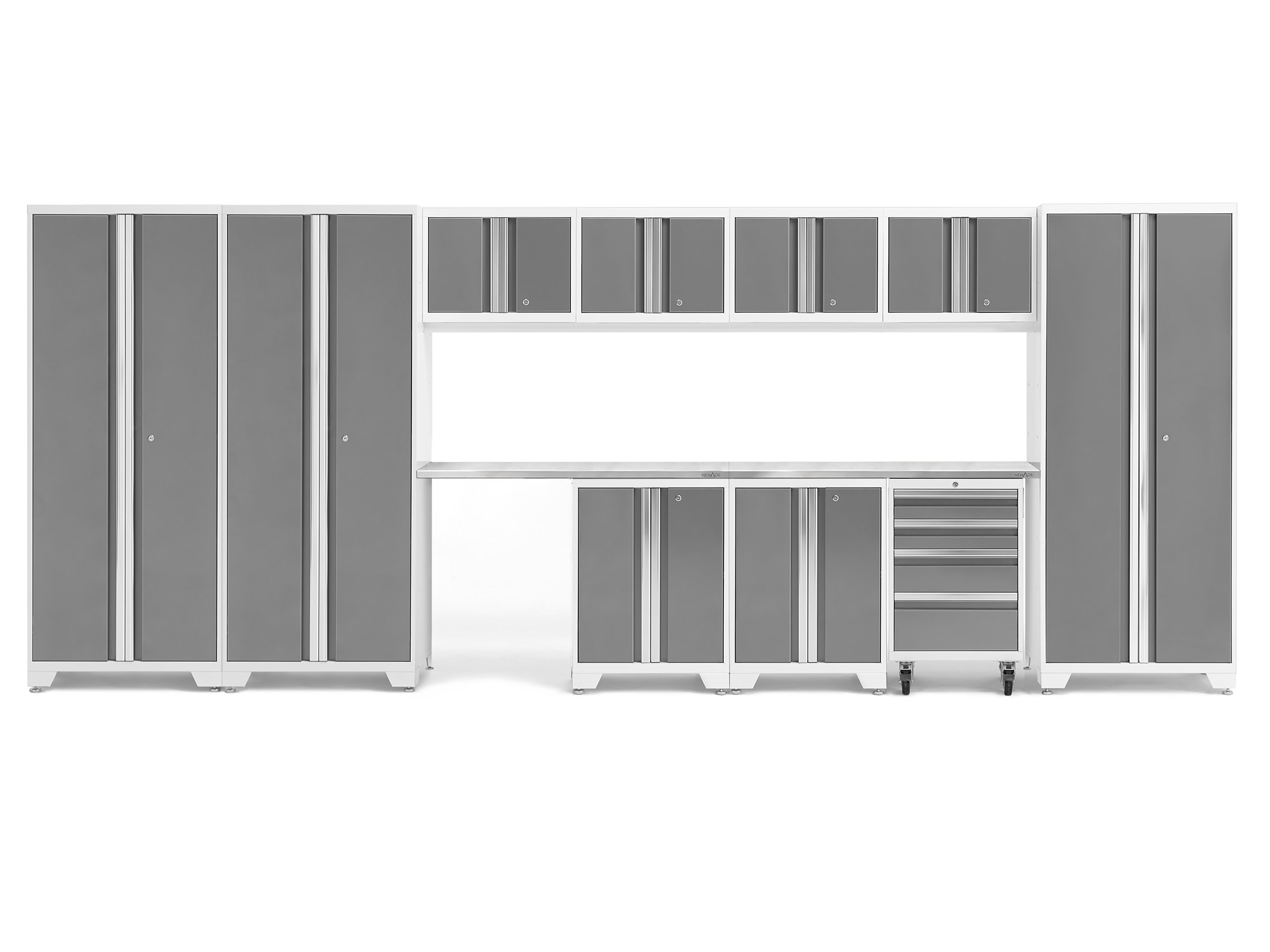 NewAge Products 56984 186-in W x 76.75-in H x 18-in D 10 -Cabinets Steel Platinum Garage Storage System
