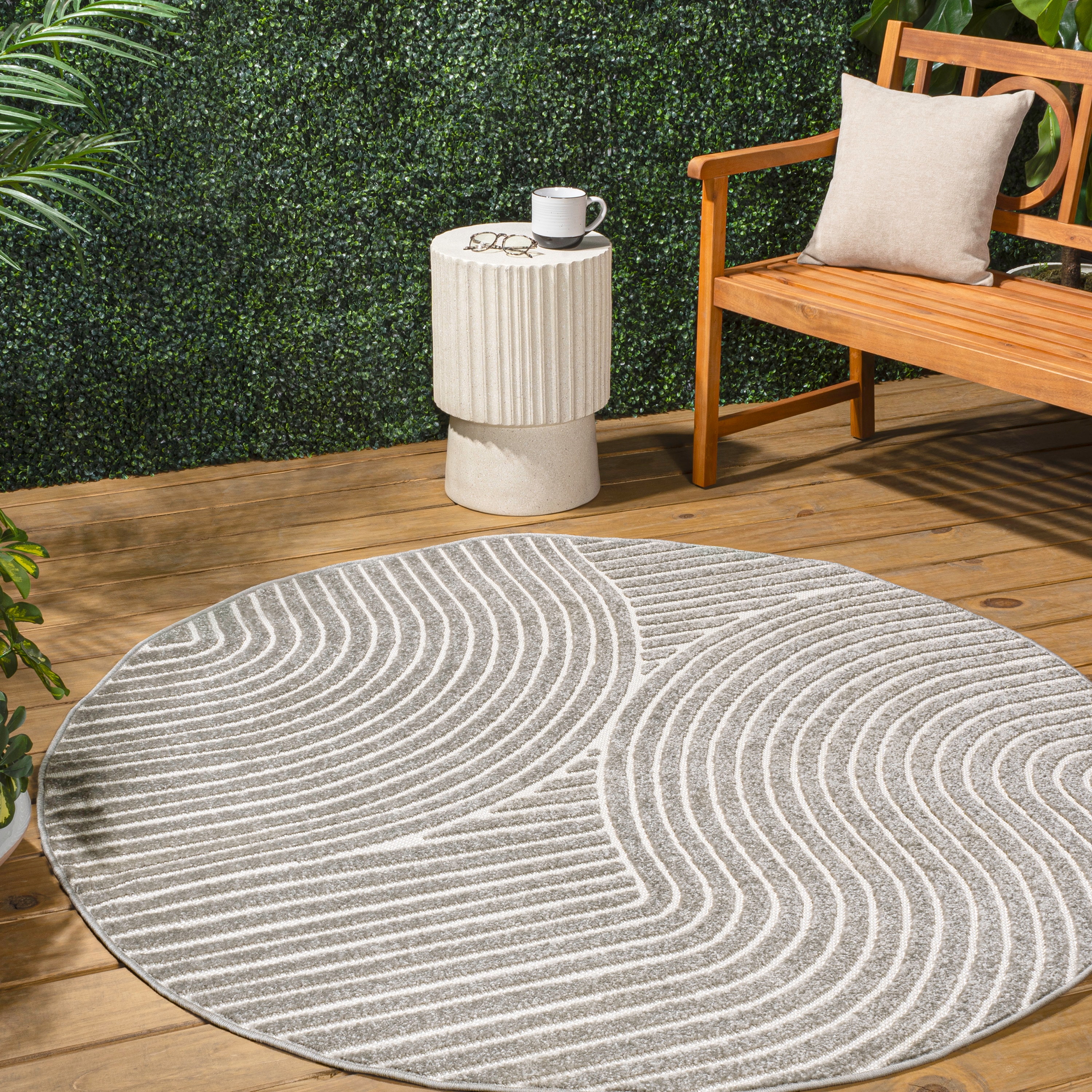 JONATHAN  Y SCN100A-6R SCANDINAVIAN Hallie High-Low Minimalist Curve Geometric 6 x 6 (ft) Polypropylene Gray/Ivory Round Indoor Geometric Mid-Century Modern Area rug