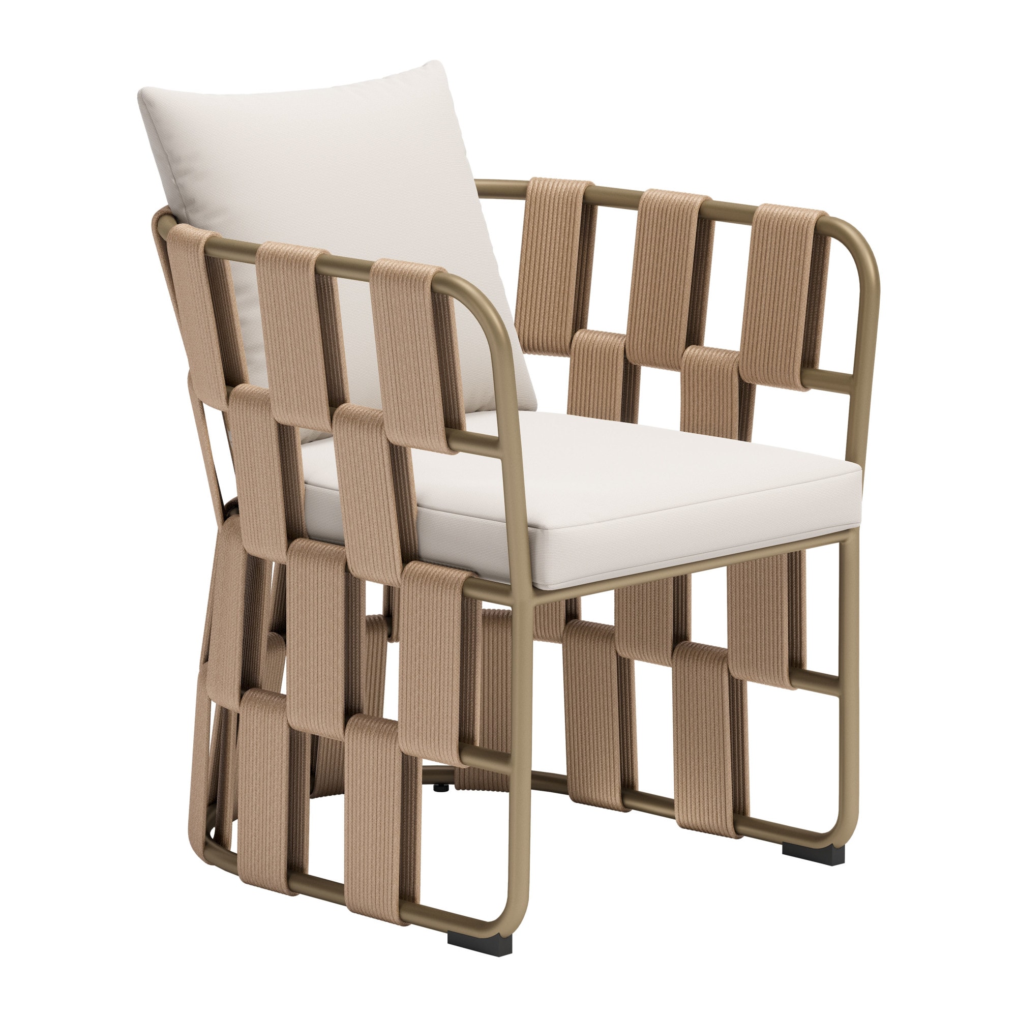ZUO 704012 Quadrat Outdoor Brown Aluminum Frame Stationary Dining Chair with White Solid Seat