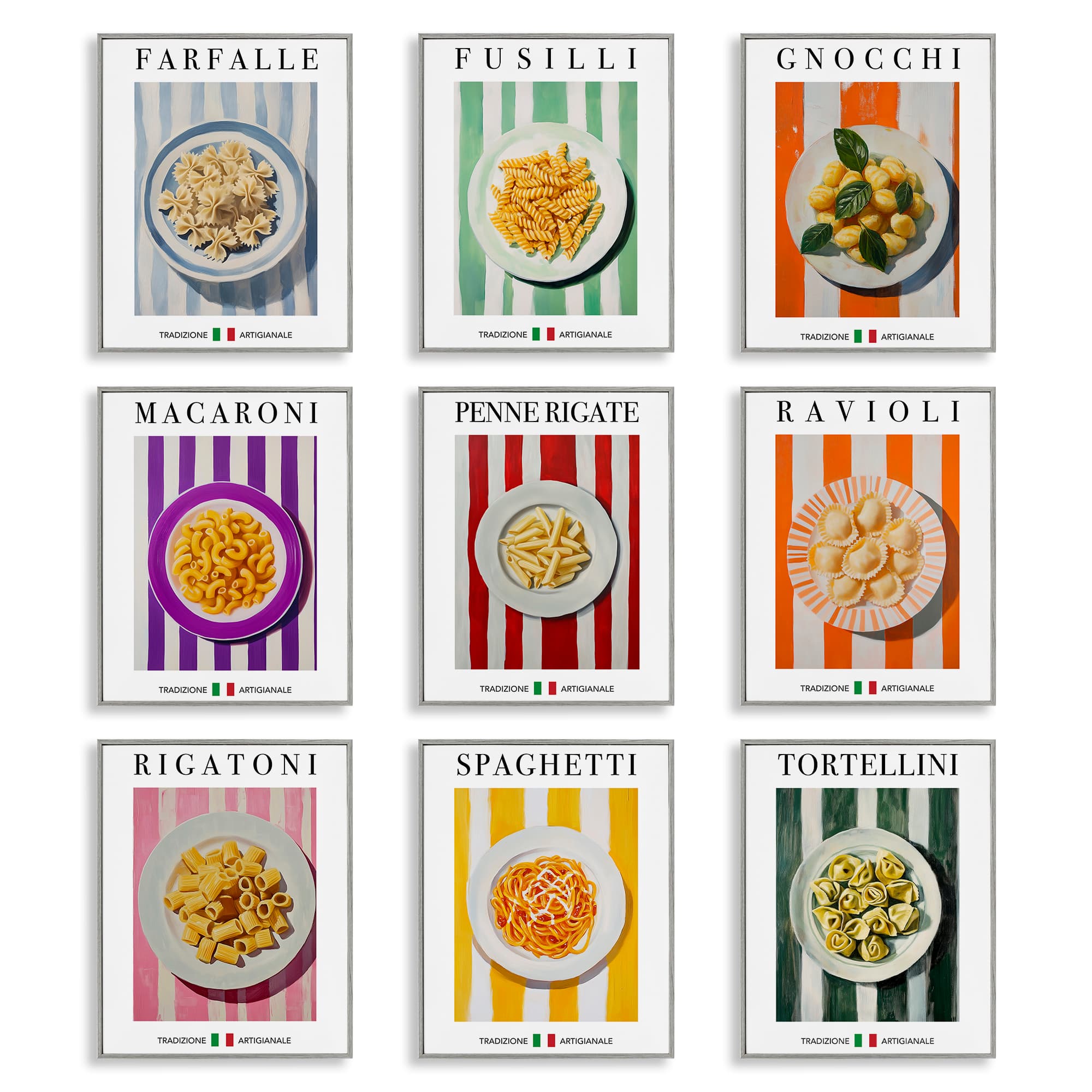Stupell Industries A9-102-GFF-9PC-11X14 Traditional Pasta Plates Cuisine 9 Piece Gray Framed Giclee Art Set By Andreas Magnusson 11 x 14