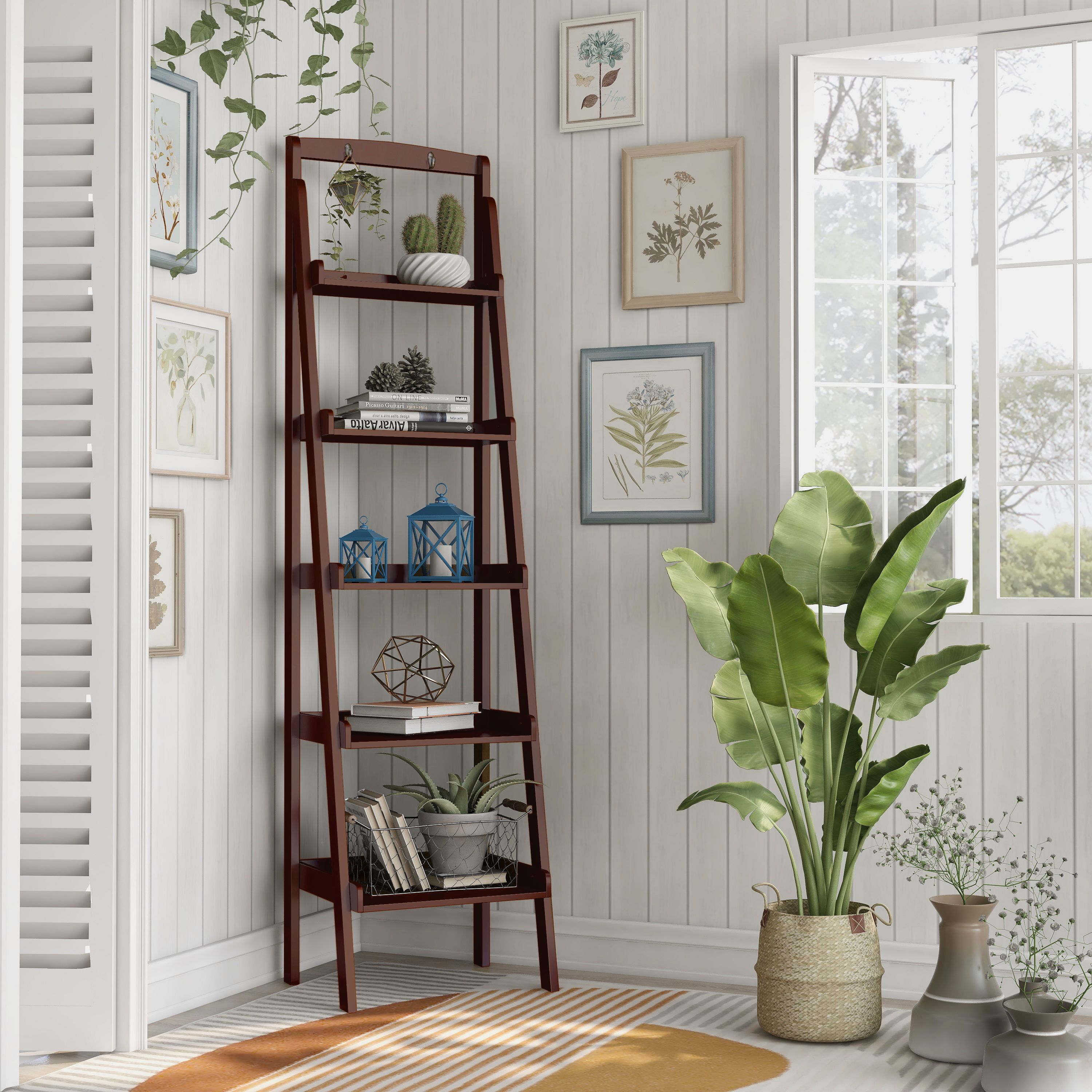 Furniture of America IDF-AC808EX Kilwining Espresso Wood 5 -Shelf Ladder Bookcase ( 18.25-Inches W x 71.75-Inches H x 15.38-Inches D ) Finished