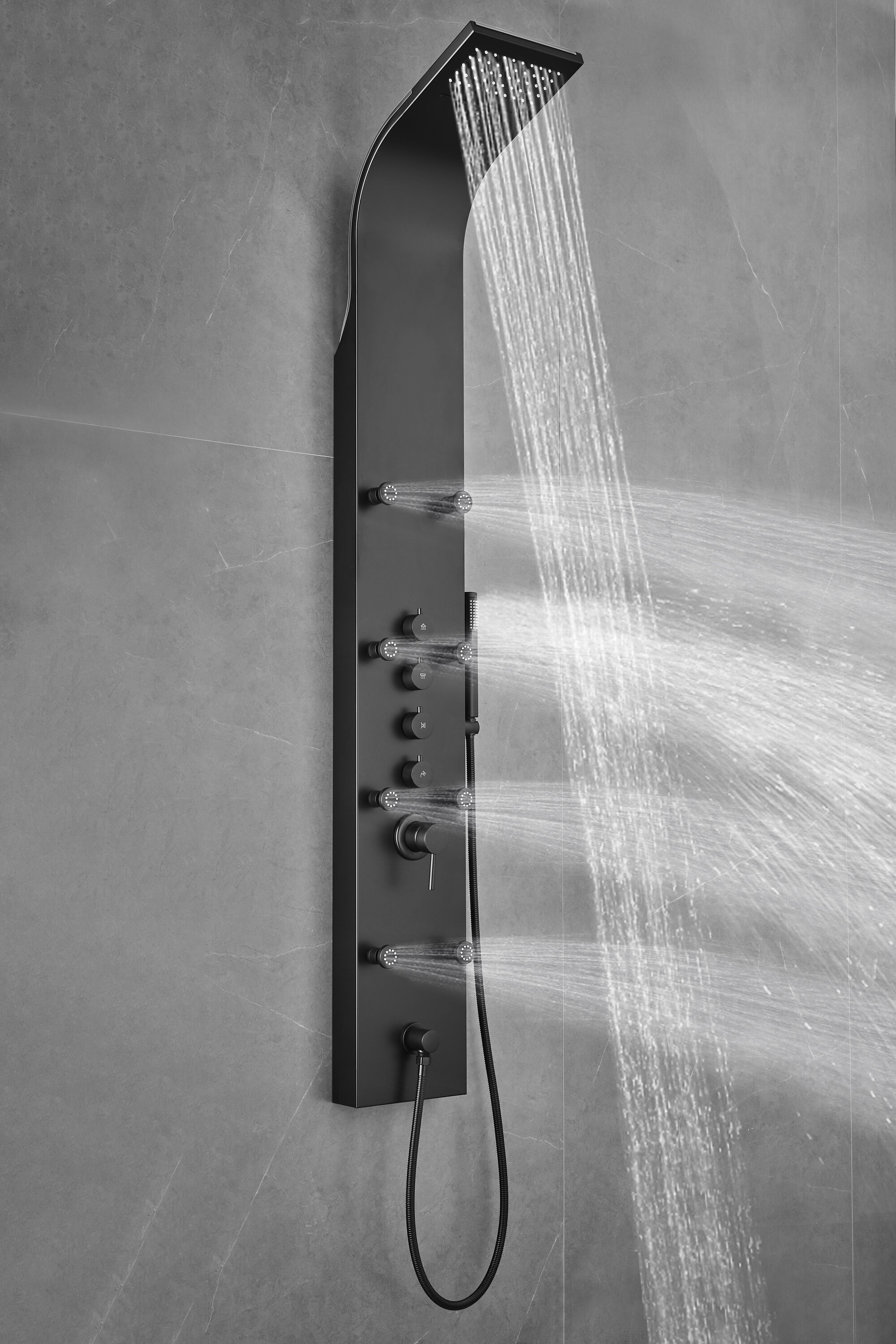 AKDY SP0137 Black Painted 15.16-in Waterfall Shower Panel System with 5-way Diverter Valve Included )