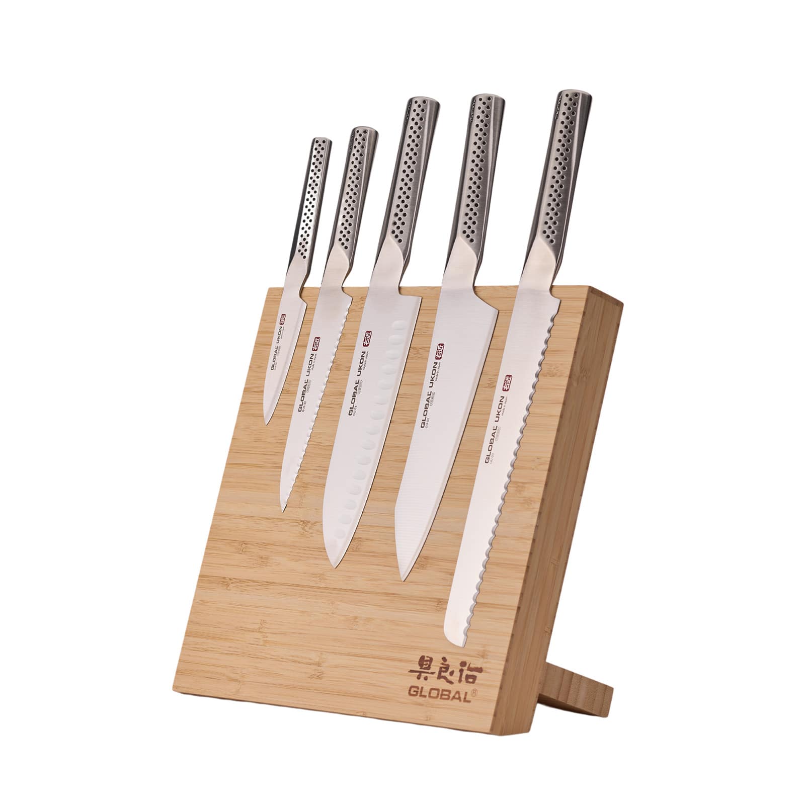 Global G-UKB15001 Bitoku Ukon Essentials 6 Piece Knife Set with Magnetic Block Hardwood