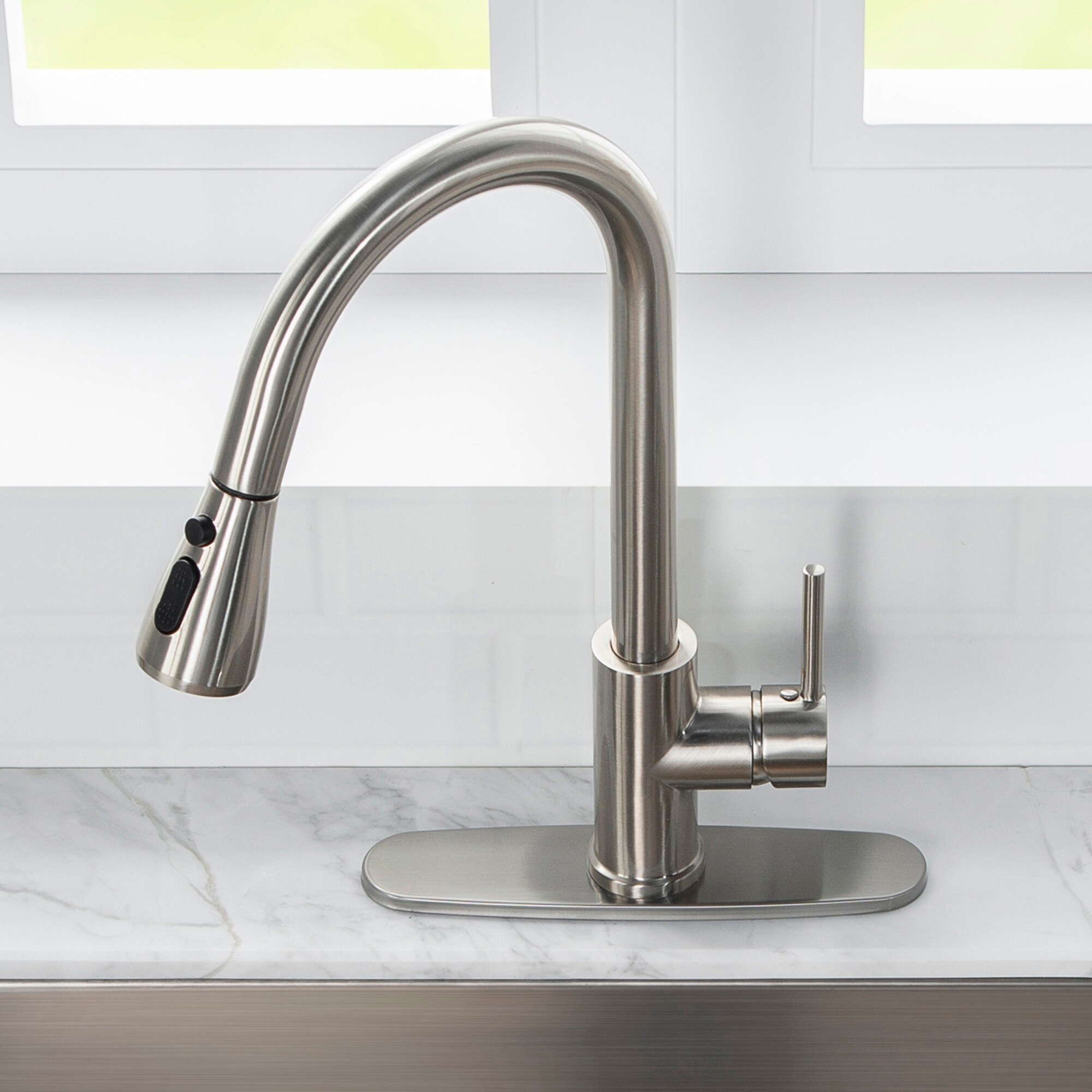 Woodbridge Brushed Nickel Single Handle Pull-out Kitchen Faucet with ...