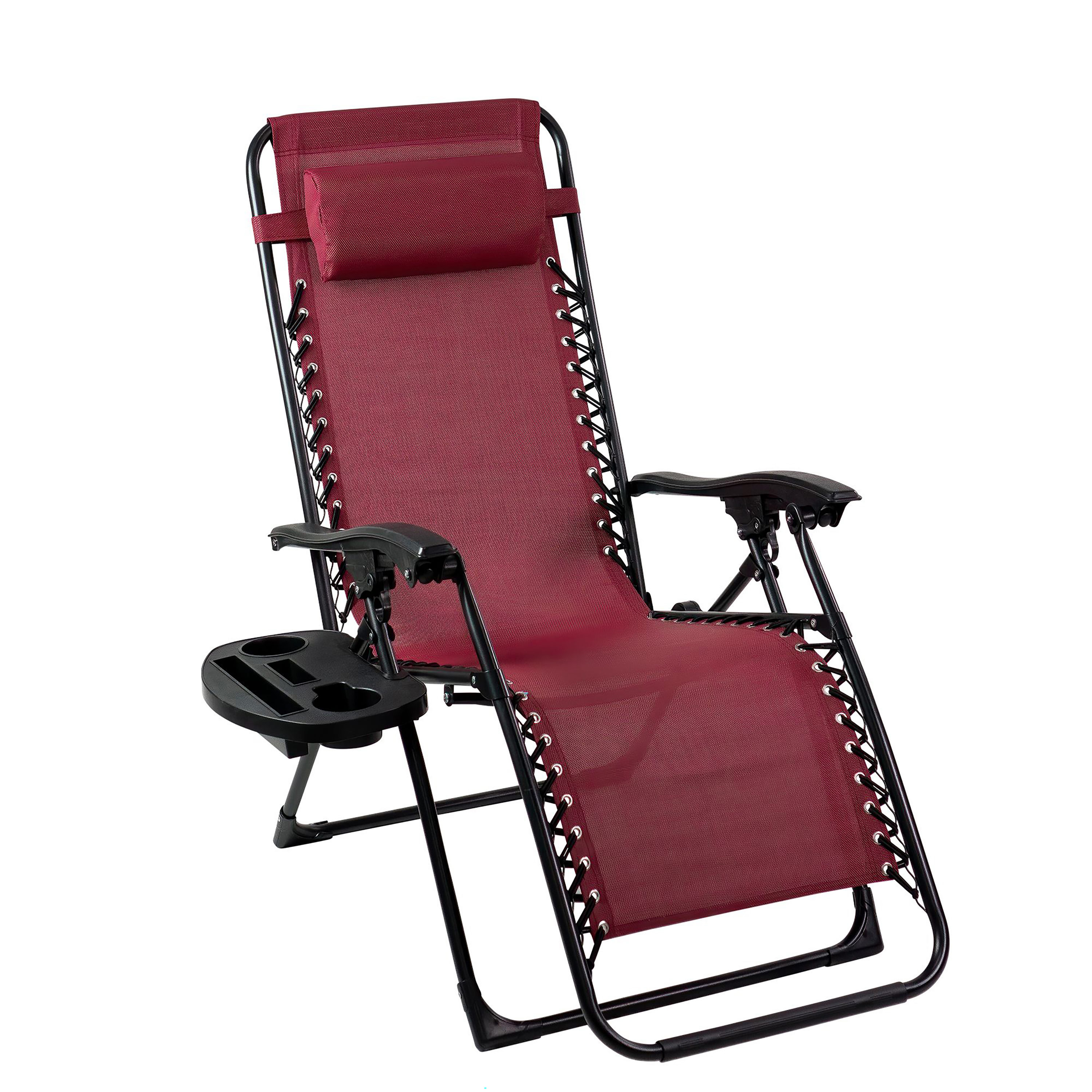 Patio Premier 2L3079 PatioPremier Black Steel Frame Stationary Zero Gravity Chair with Red Woven Seat