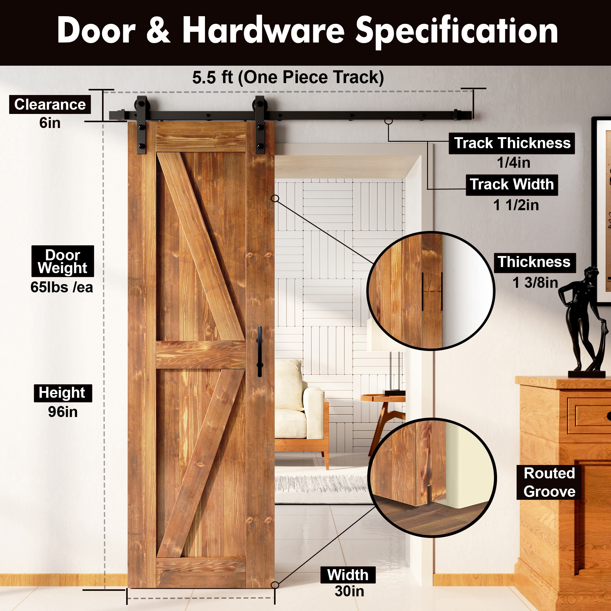HOMACER YT1TGH066C-3096-K-EA Barn-Doors - View #7